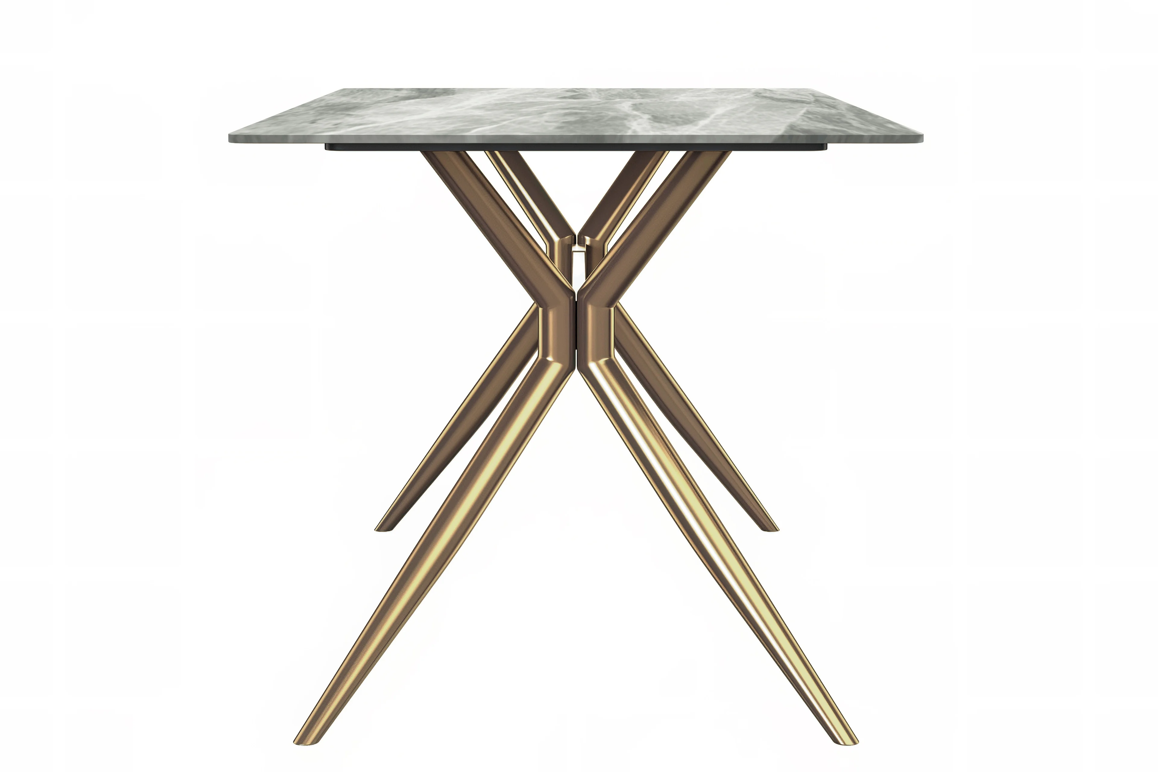 Elega Series Gold Stainless Steel Dining Table 62" With Light Grey Sintered Stone Top