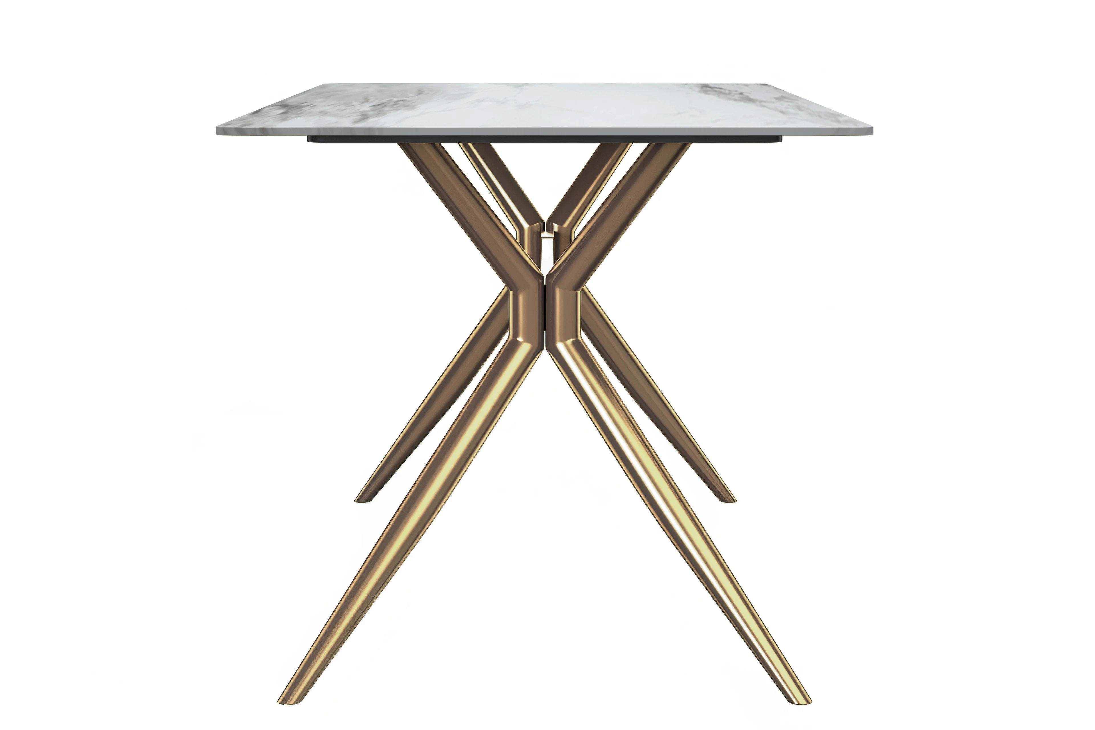 Elega Series Gold Stainless Steel Dining Table 62" With Medium Grey Sintered Stone Top