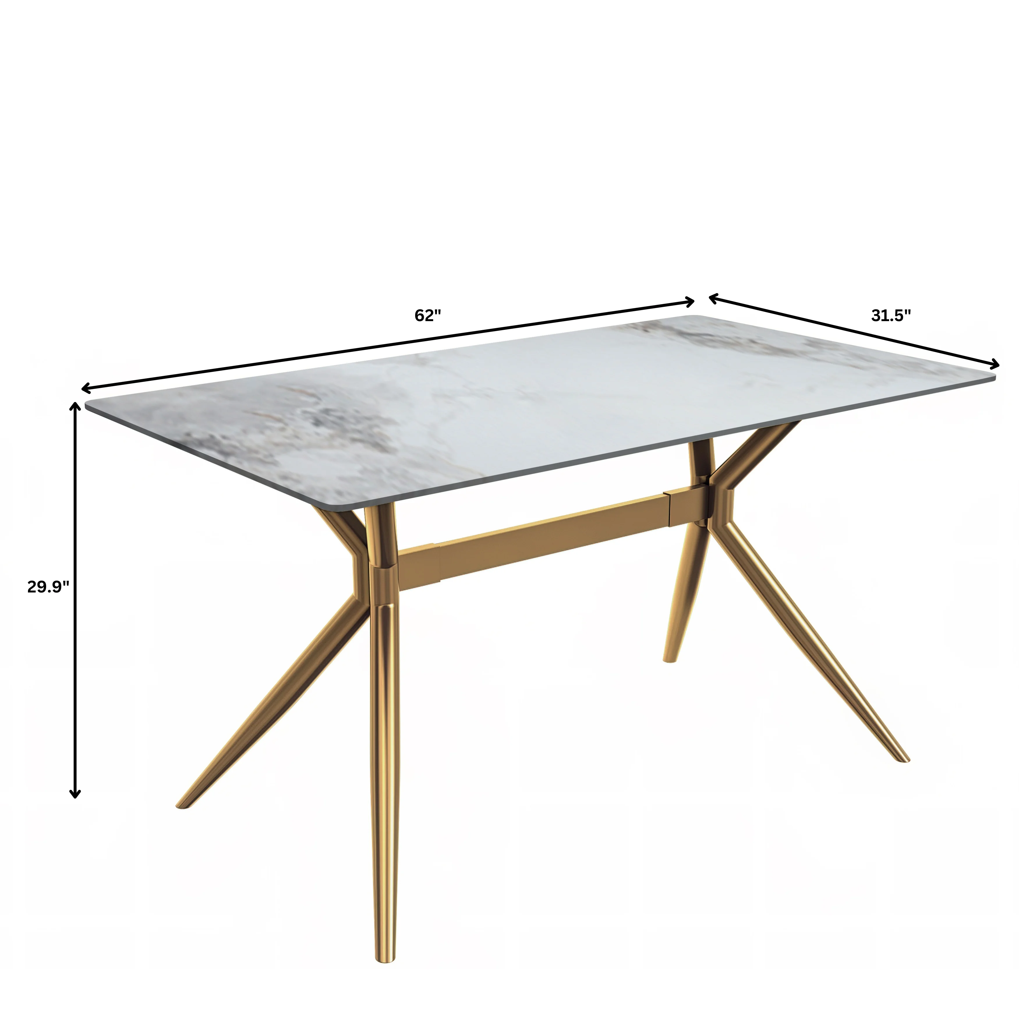 Elega Series Gold Stainless Steel Dining Table 62" With Medium Grey Sintered Stone Top