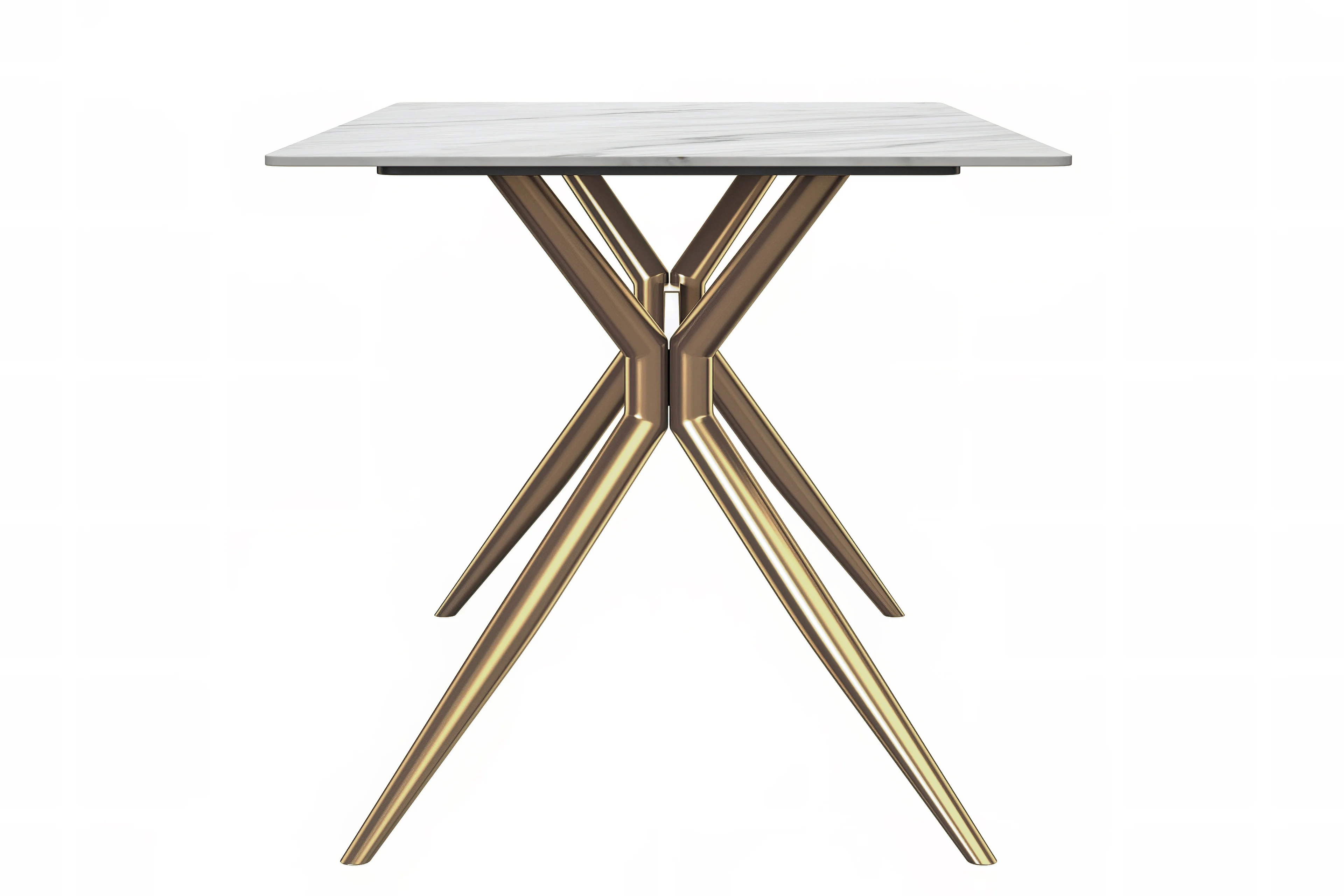 Elega Series Gold Stainless Steel Dining Table 62" With White Sintered Stone Top