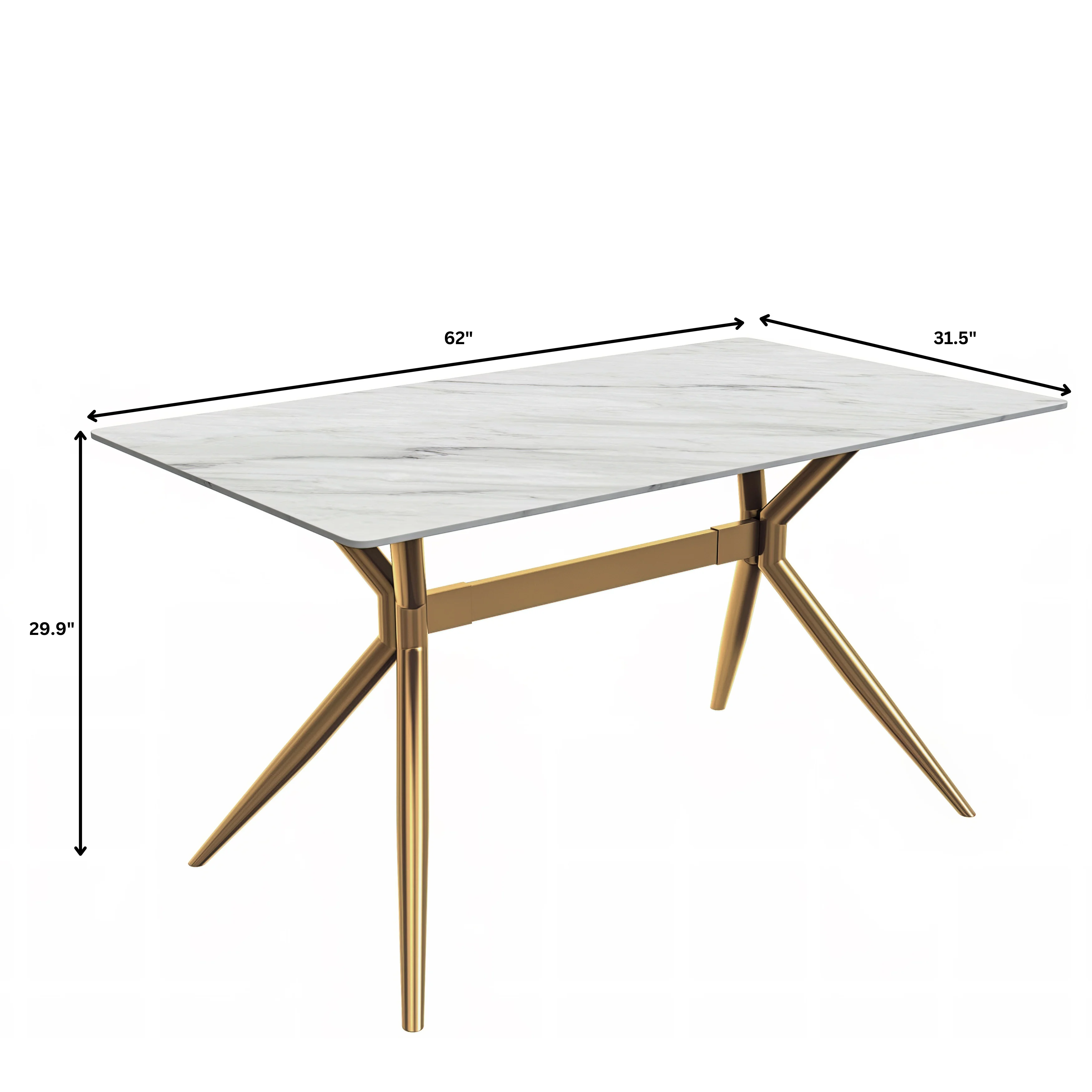 Elega Series Gold Stainless Steel Dining Table 62" With White Sintered Stone Top