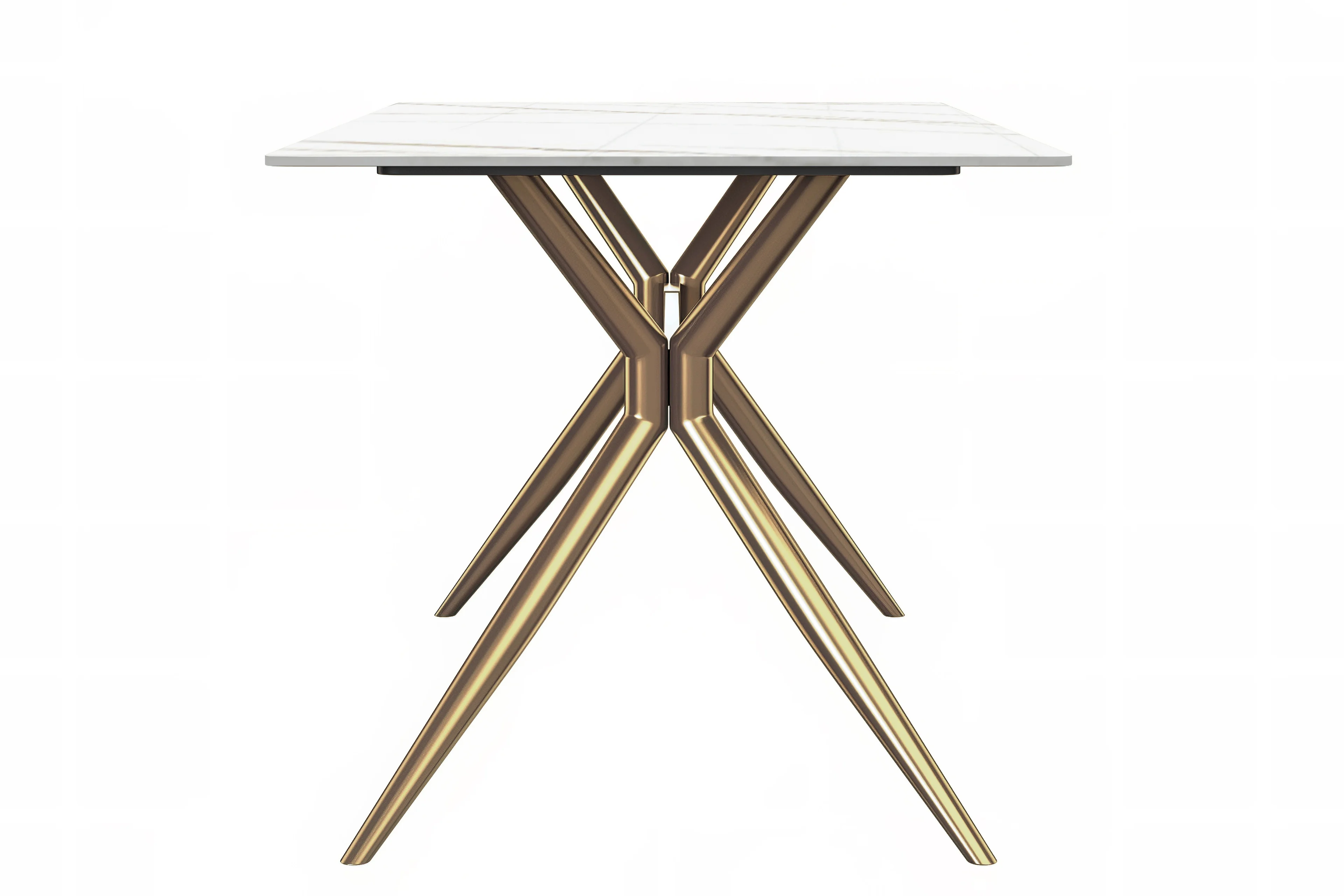 Elega Series Gold Stainless Steel Dining Table 62" With White/Gold Sintered Stone Top