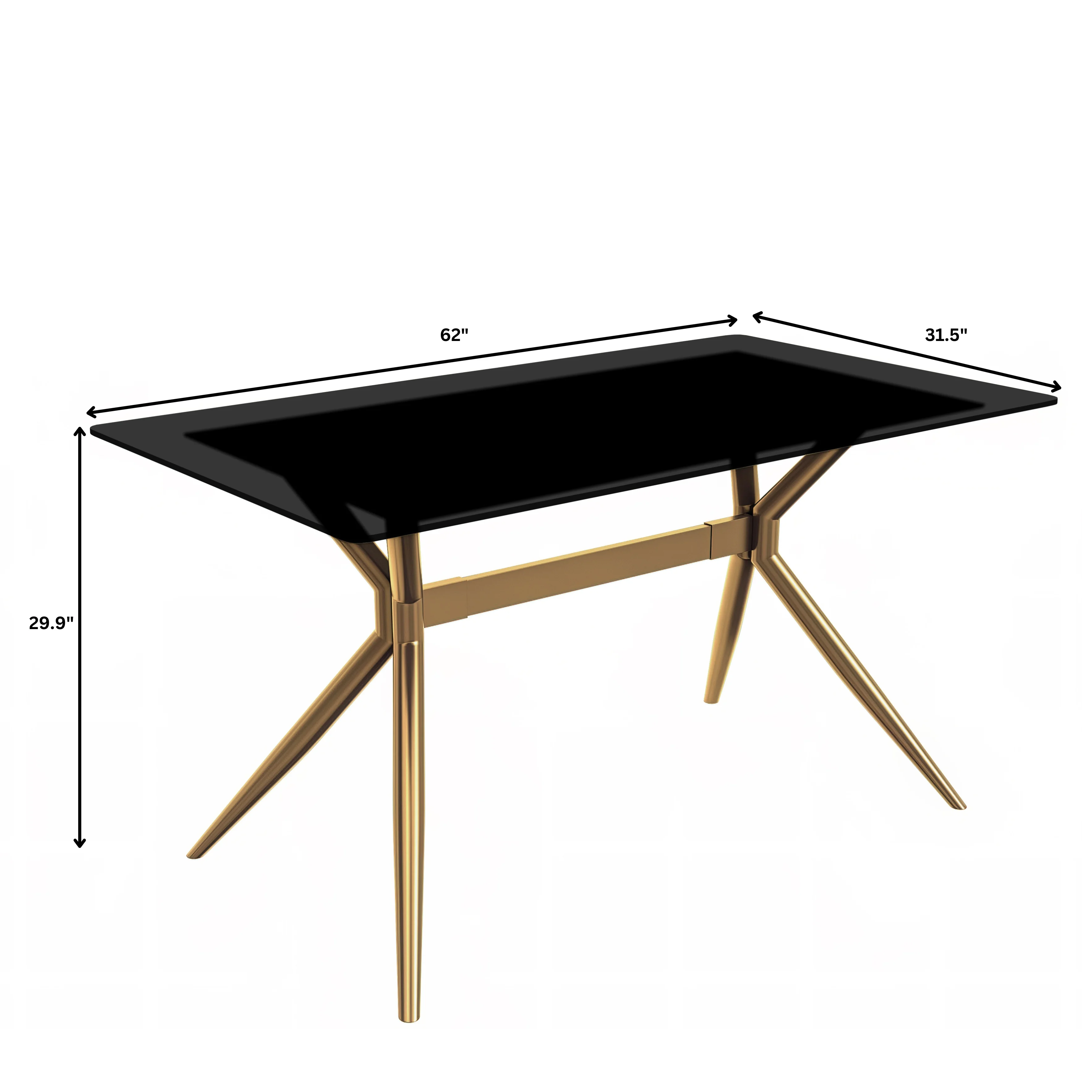 Elega Series Gold Stainless Steel Dining Table 71" With Black Glass Top
