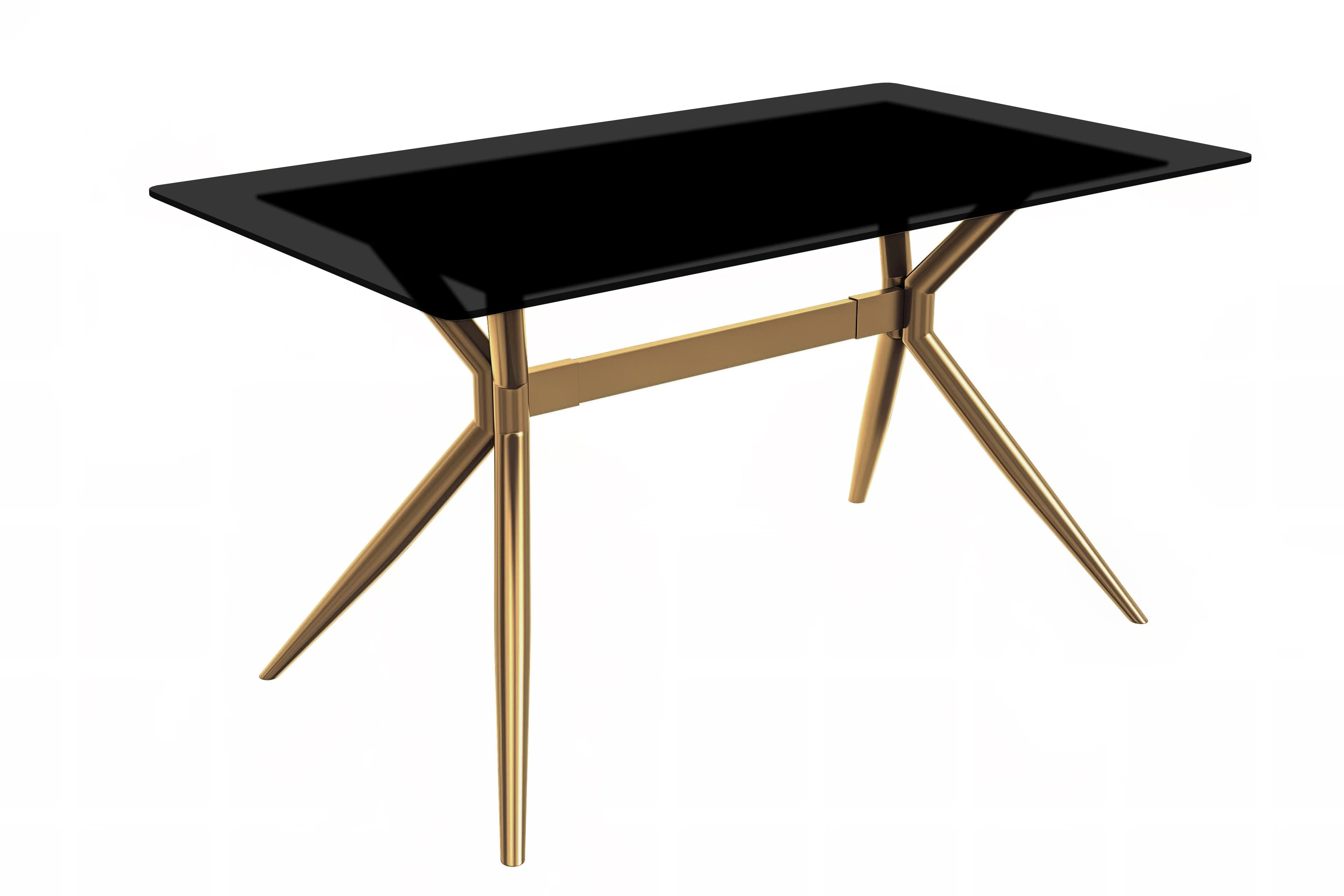 Elega Series Gold Stainless Steel Dining Table 71" With Black Glass Top