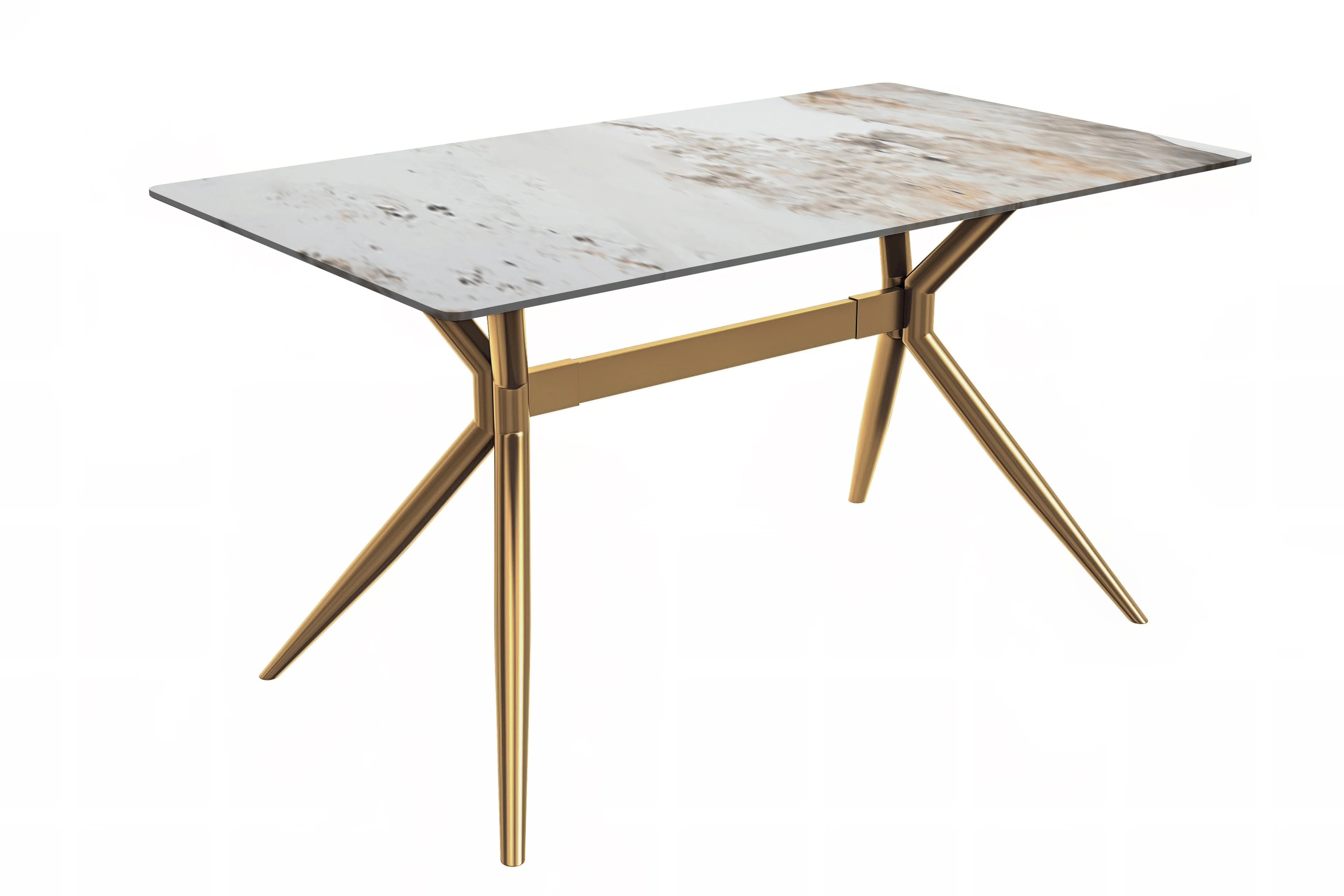 Elega Series Gold Stainless Steel Dining Table 71" With White Grey Sintered Stone Top