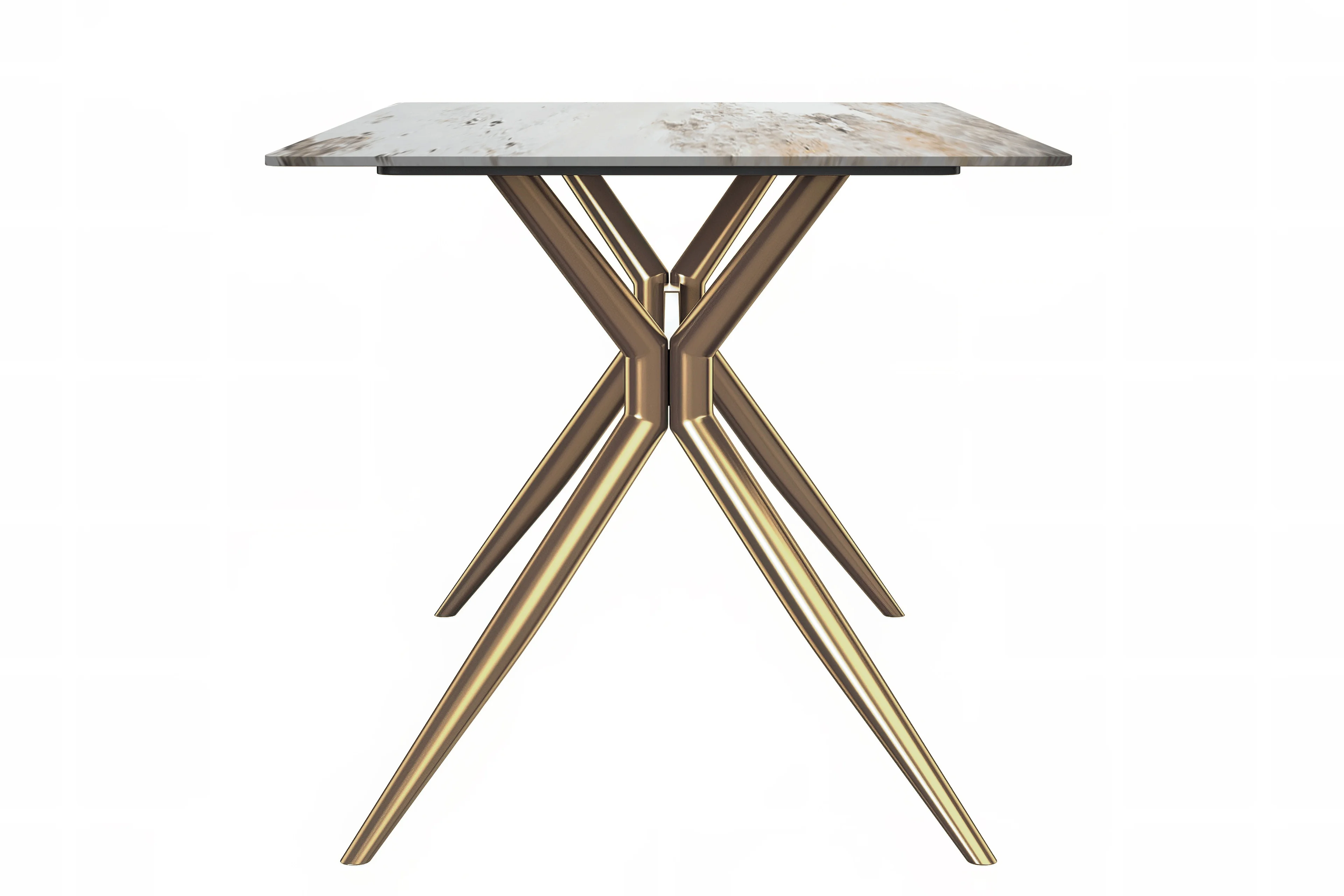 Elega Series Gold Stainless Steel Dining Table 71" With White Grey Sintered Stone Top