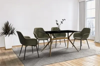 Elega Series Gold Stainless Steel Dining Table 71" With Clear Glass Top