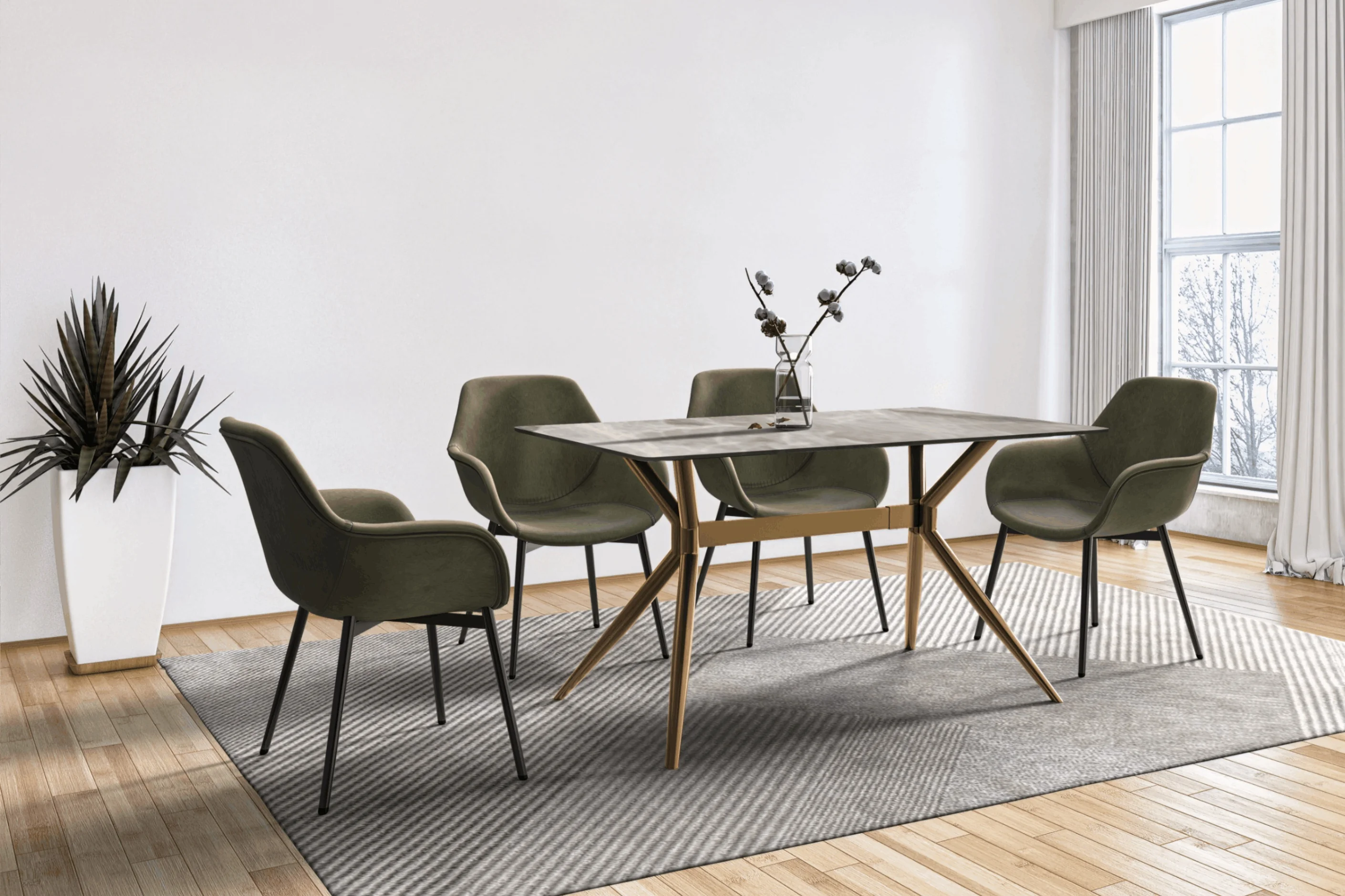 Elega Series Gold Stainless Steel Dining Table 71" With Deep Grey Sintered Stone Top