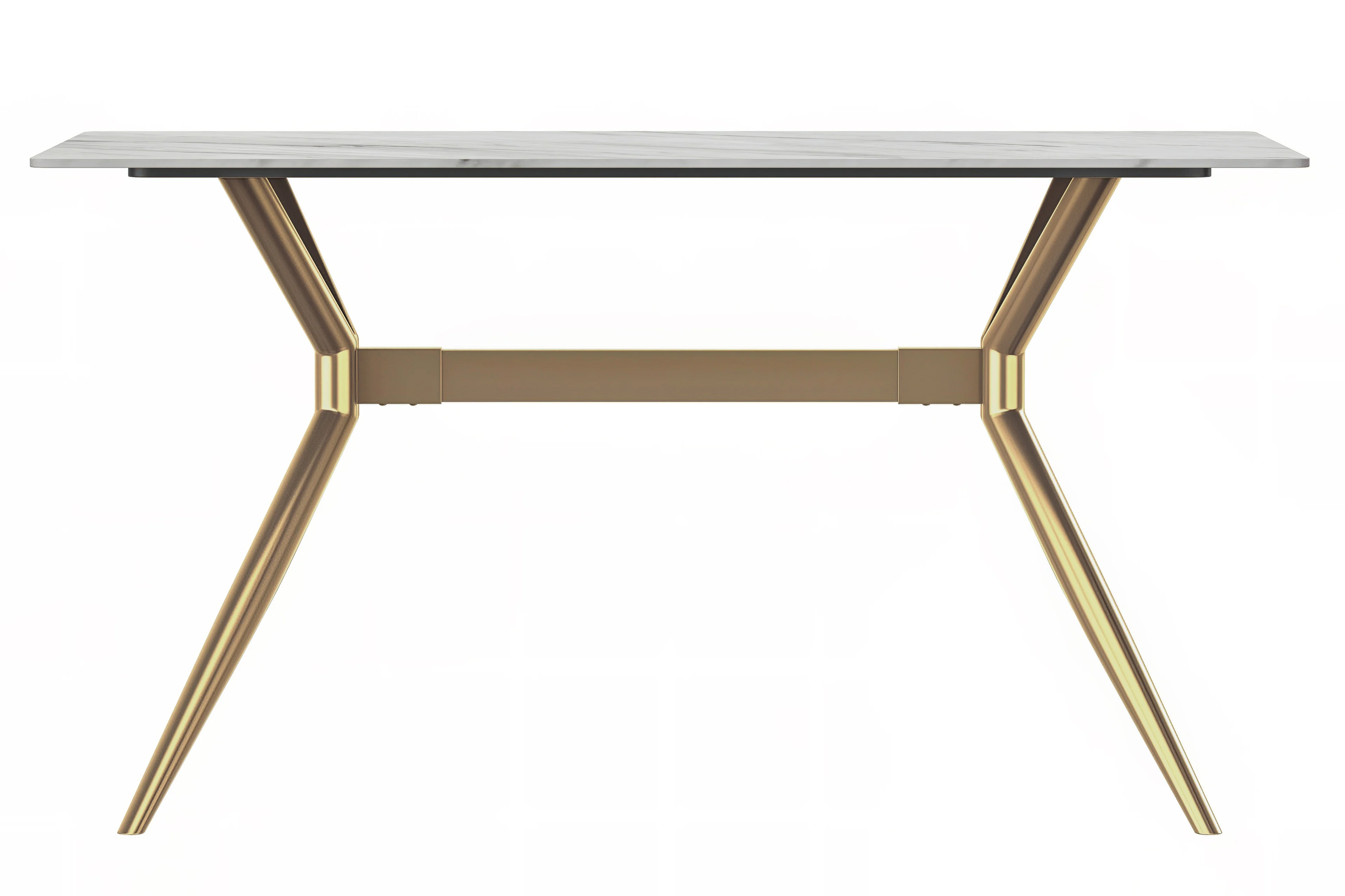 Elega Series Gold Stainless Steel Dining Table 71" With White Sintered Stone Top