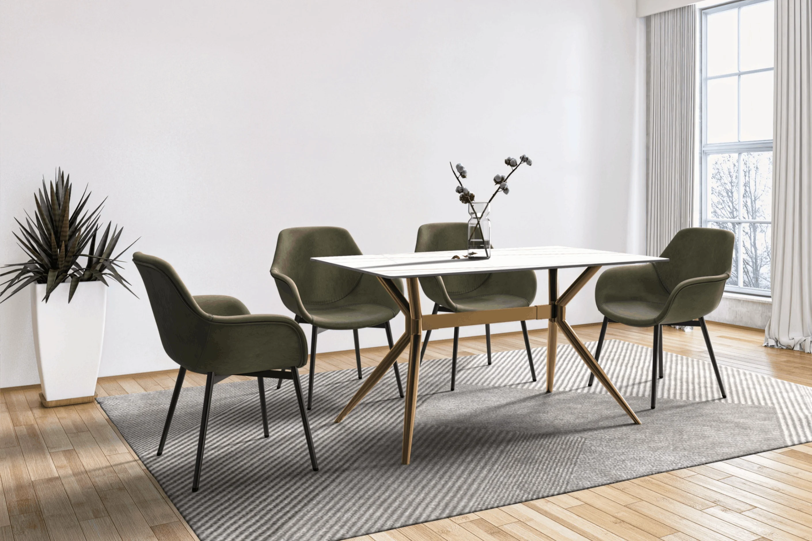 Elega Series Gold Stainless Steel Dining Table 71" With White/Gold Sintered Stone Top