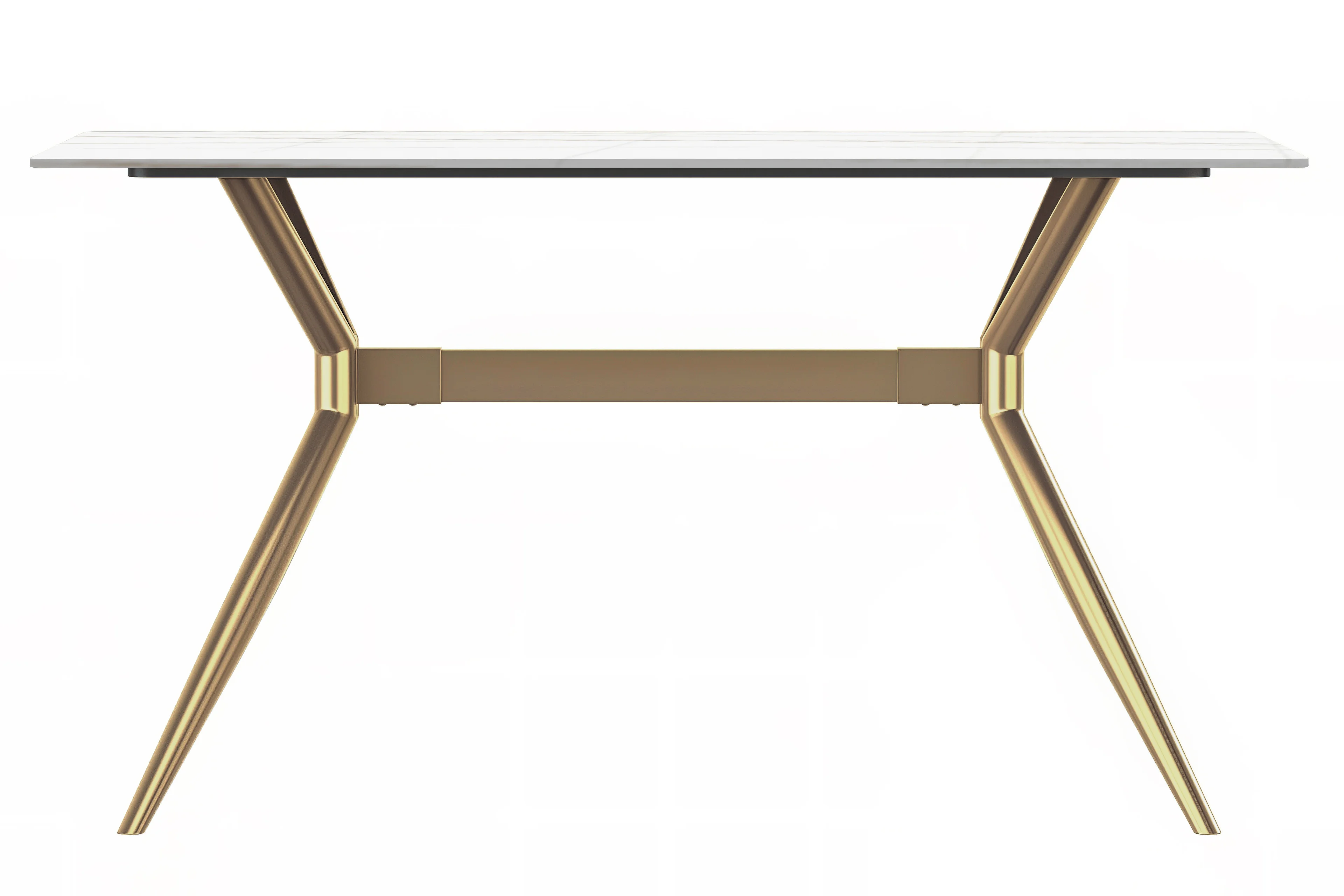 Elega Series Gold Stainless Steel Dining Table 71" With White/Gold Sintered Stone Top