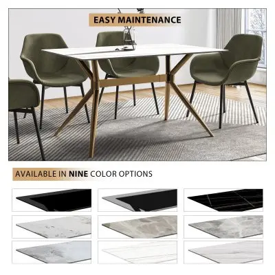 Elega Series Gold Stainless Steel Dining Table 71" With White/Gold Sintered Stone Top