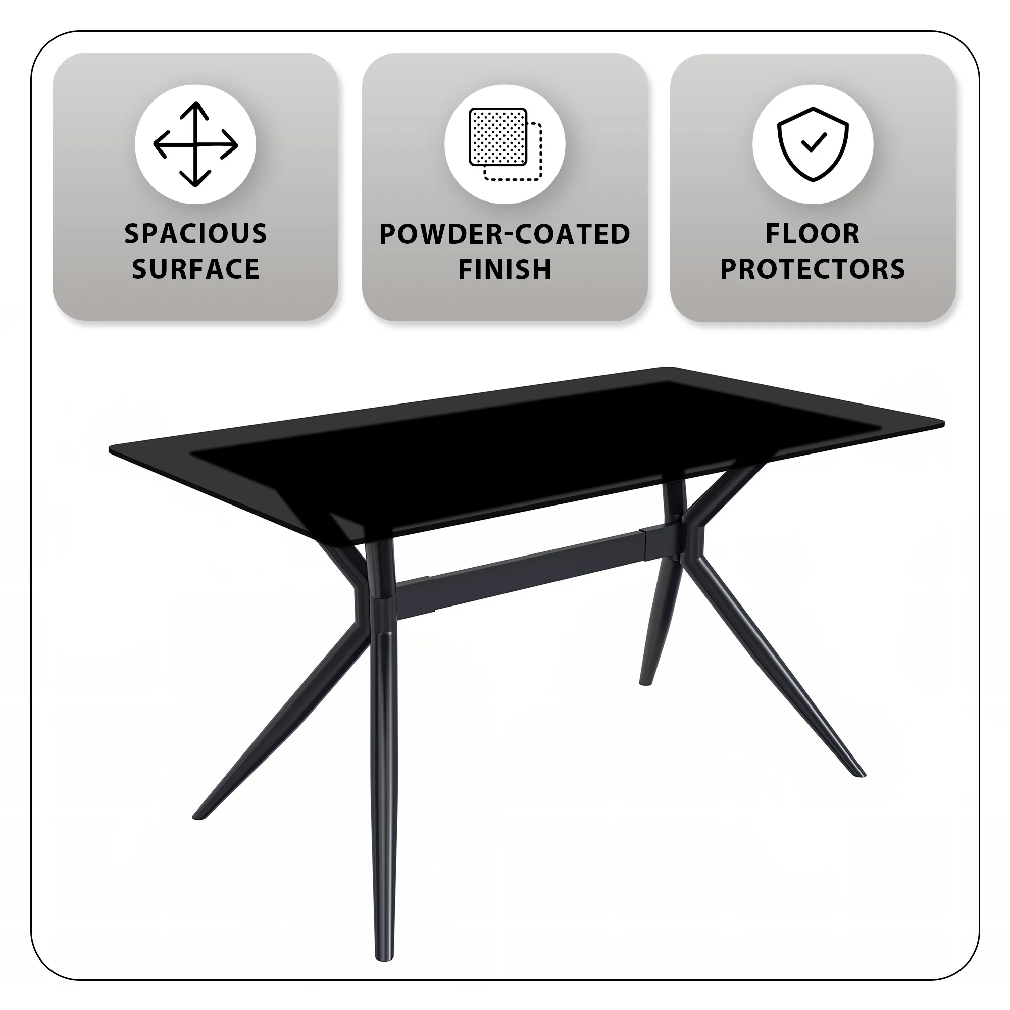 Elega Series Black Stainless Steel Dining Table 55 With Black Glass Top