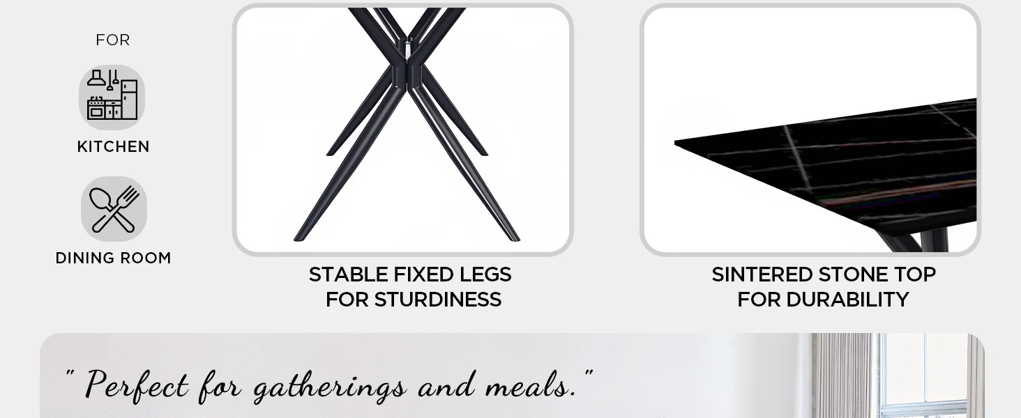 Elega Series Black Stainless Steel Dining Table 55 With Black/Gold Sintered Stone Top