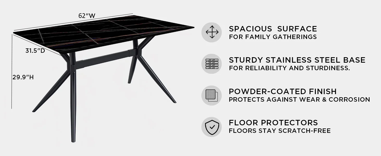 Elega Series Black Stainless Steel Dining Table 55 With Black/Gold Sintered Stone Top