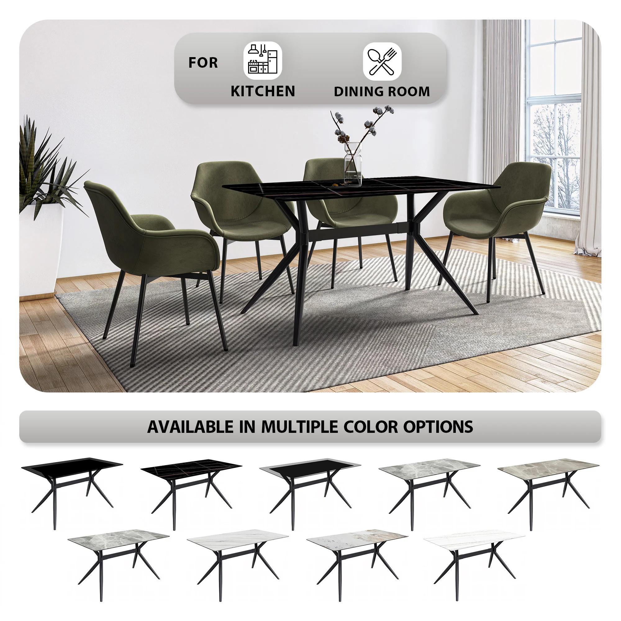 Elega Series Black Stainless Steel Dining Table 55 With Black/Gold Sintered Stone Top