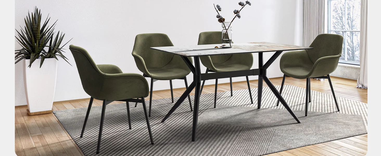 Elega Series Black Stainless Steel Dining Table 55 With White Grey Sintered Stone Top