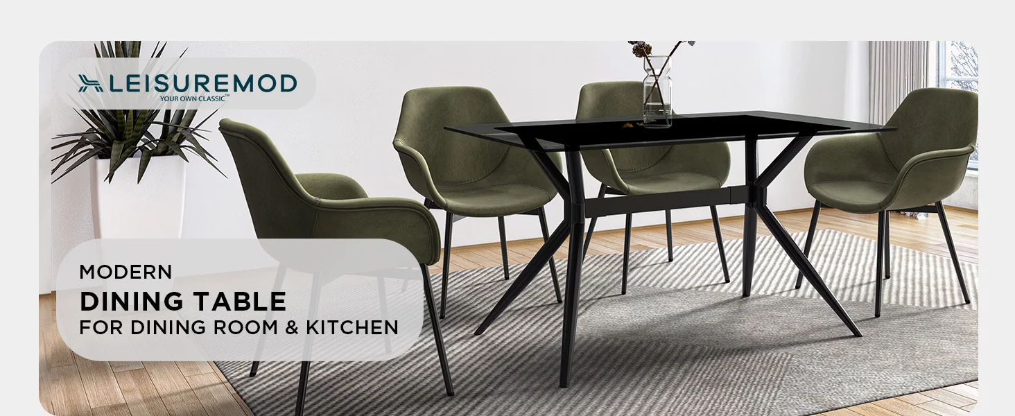 Elega Series Black Stainless Steel Dining Table 55 With Clear Glass Top