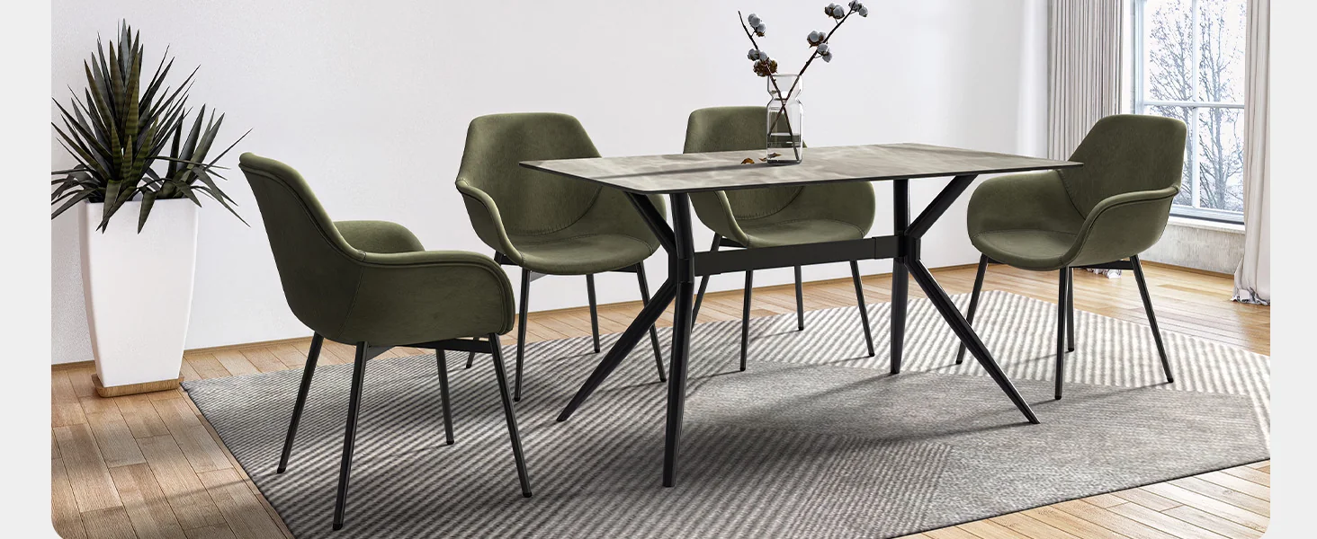 Elega Series Black Stainless Steel Dining Table 55 With Deep Grey Sintered Stone Top