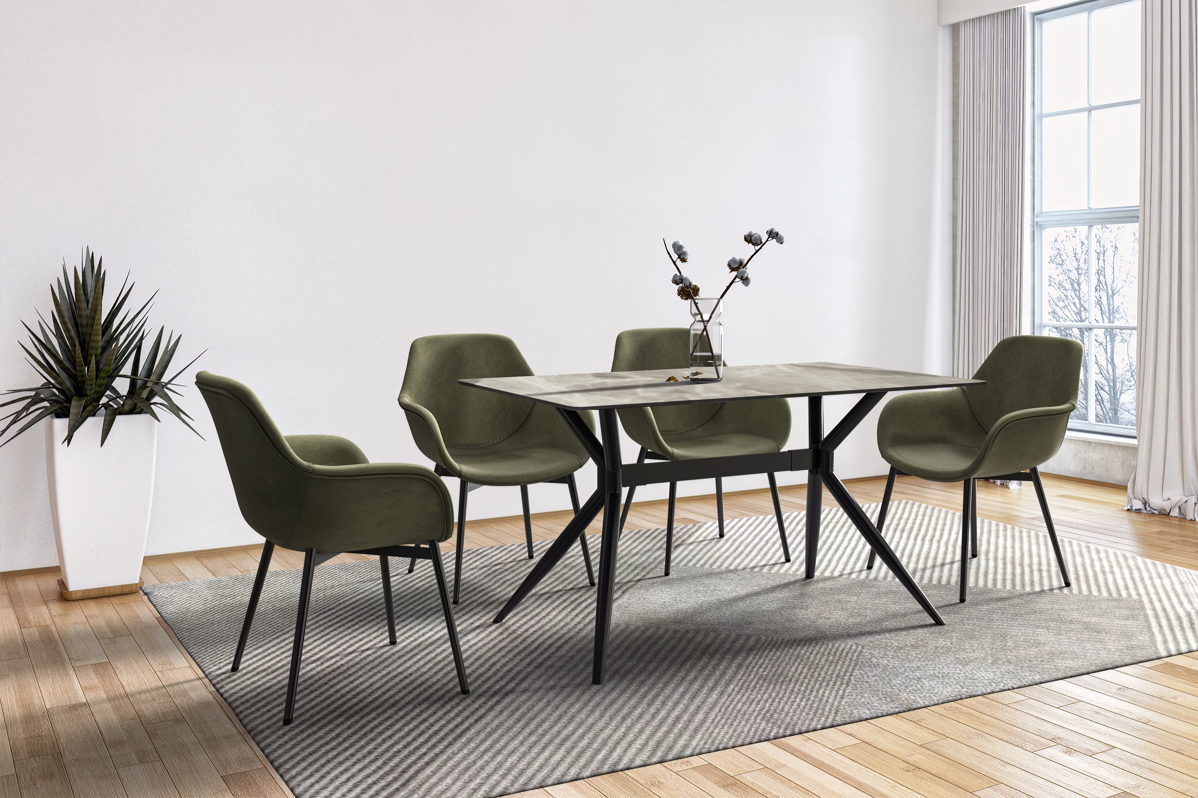 Elega Series Black Stainless Steel Dining Table 55 With Deep Grey Sintered Stone Top