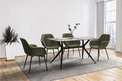 Elega Series Black Stainless Steel Dining Table 55 With Light Grey Sintered Stone Top