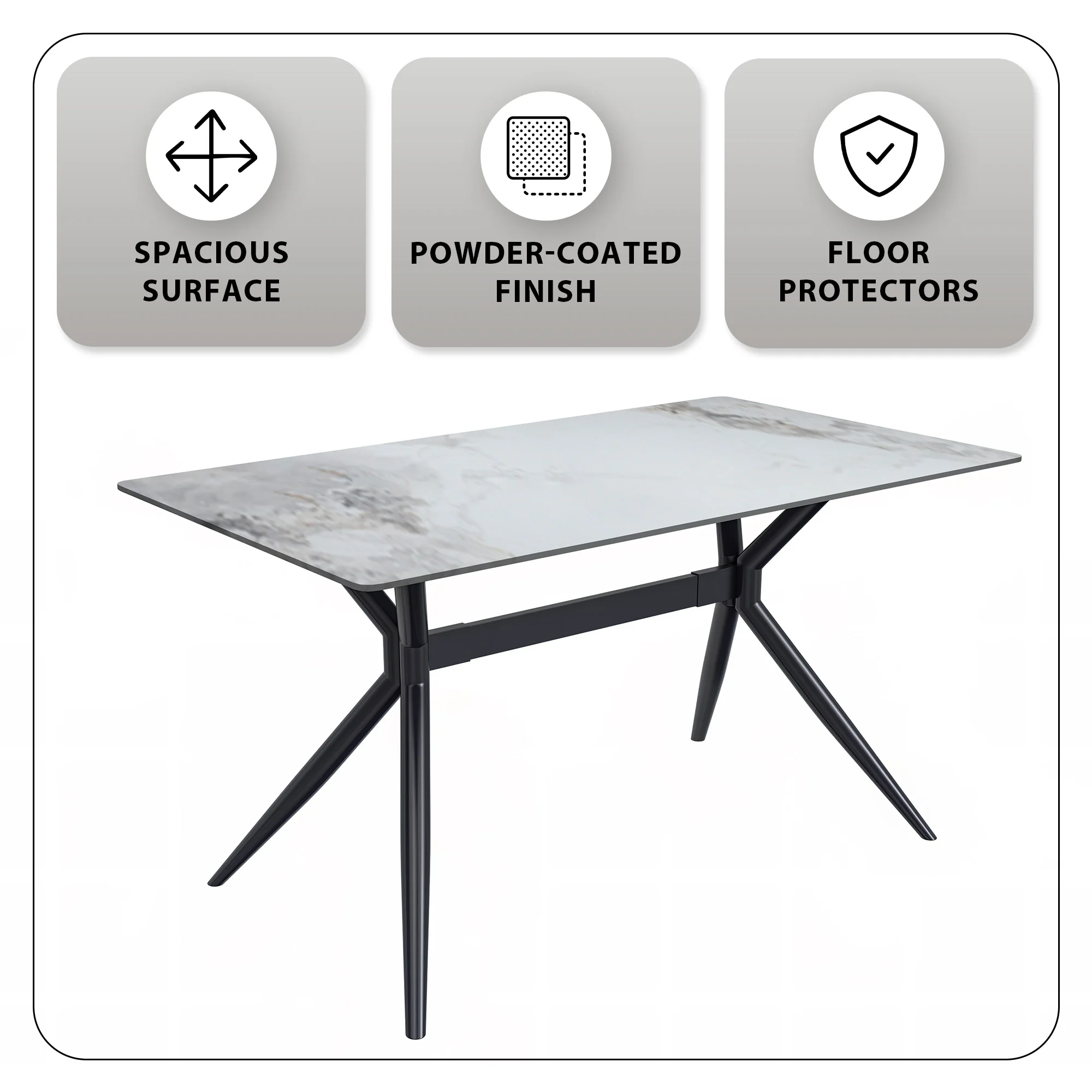 Elega Series Black Stainless Steel Dining Table 55 With Medium Grey Sintered Stone Top