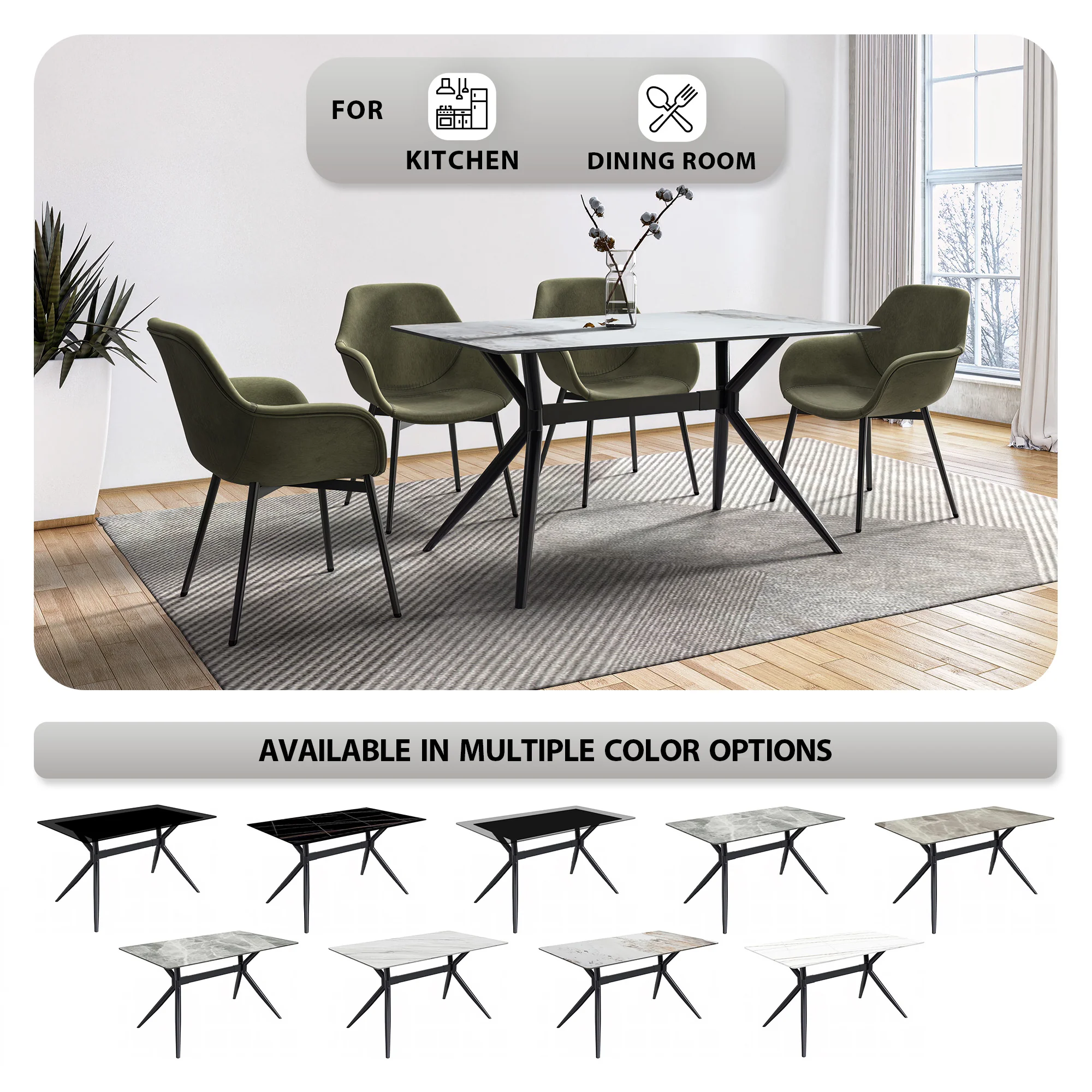 Elega Series Black Stainless Steel Dining Table 55 With Medium Grey Sintered Stone Top