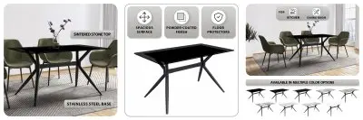 Elega Series Black Carbon Steel Dining Table 62 With Black Glass Top
