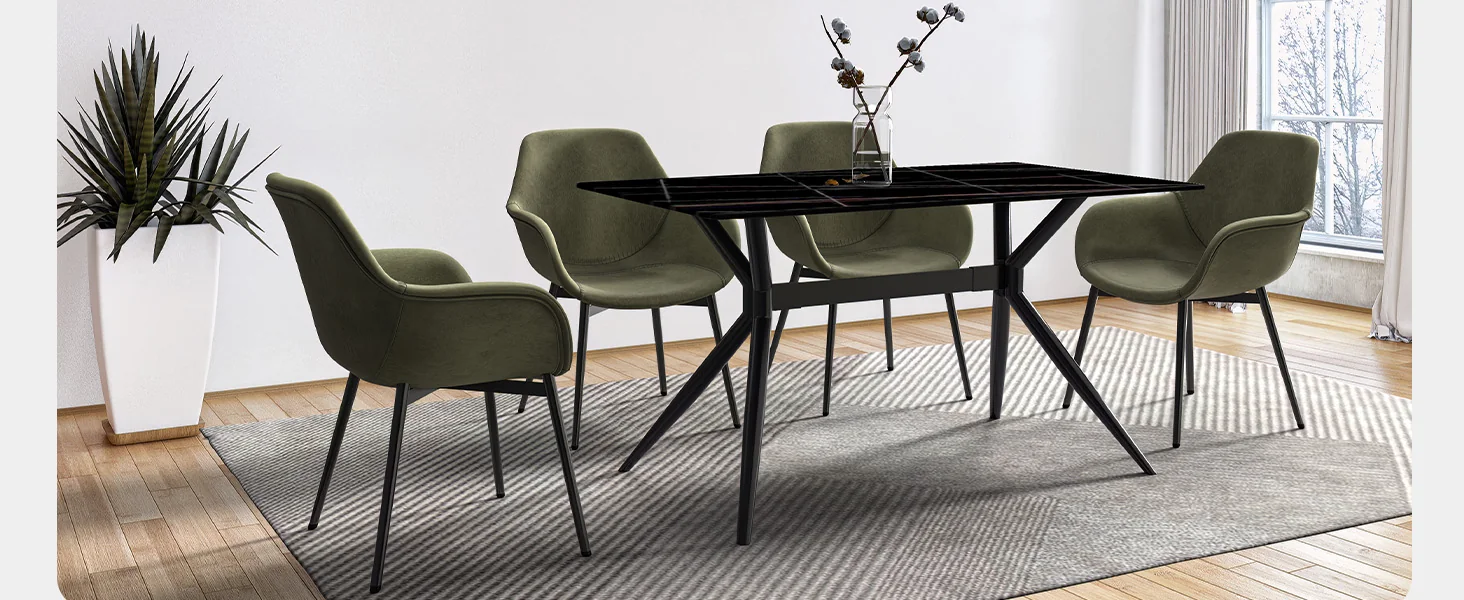 Elega Series Black Carbon Steel Dining Table 62 With Black/Gold Sintered Stone Top