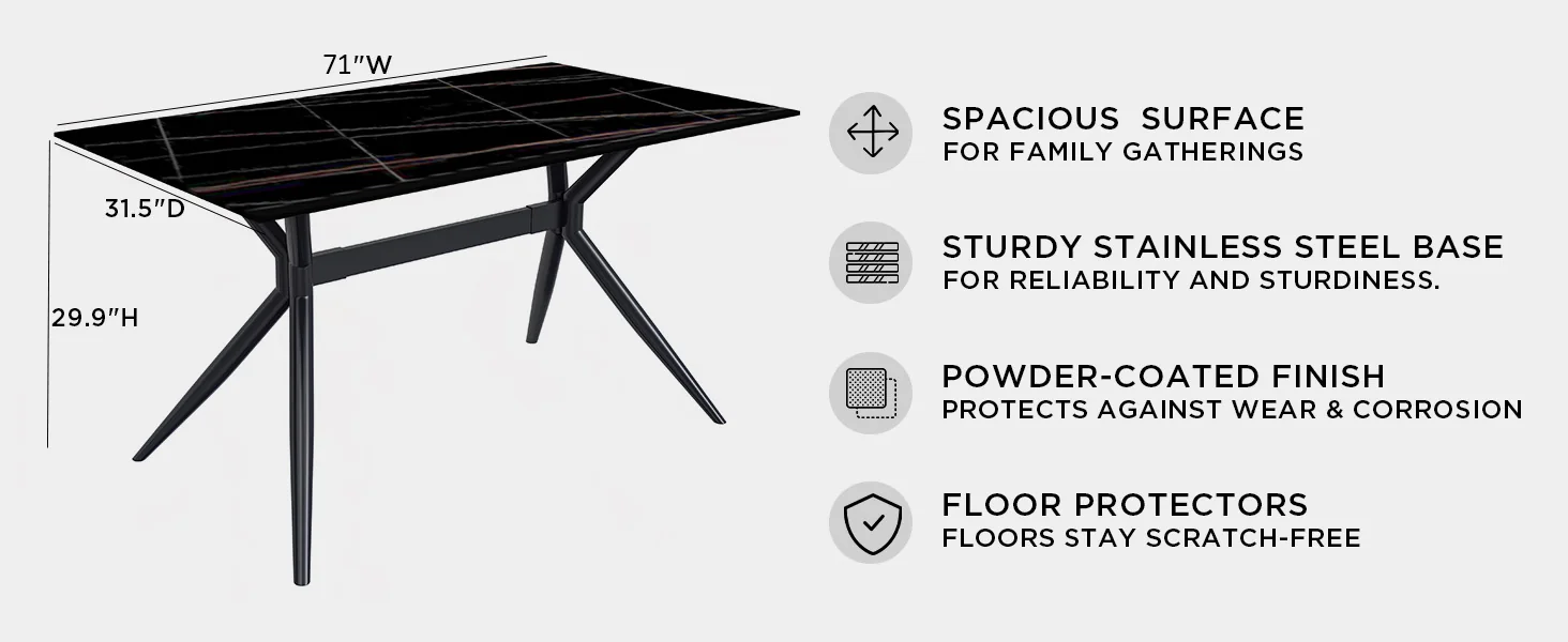 Elega Series Black Carbon Steel Dining Table 62 With Black/Gold Sintered Stone Top