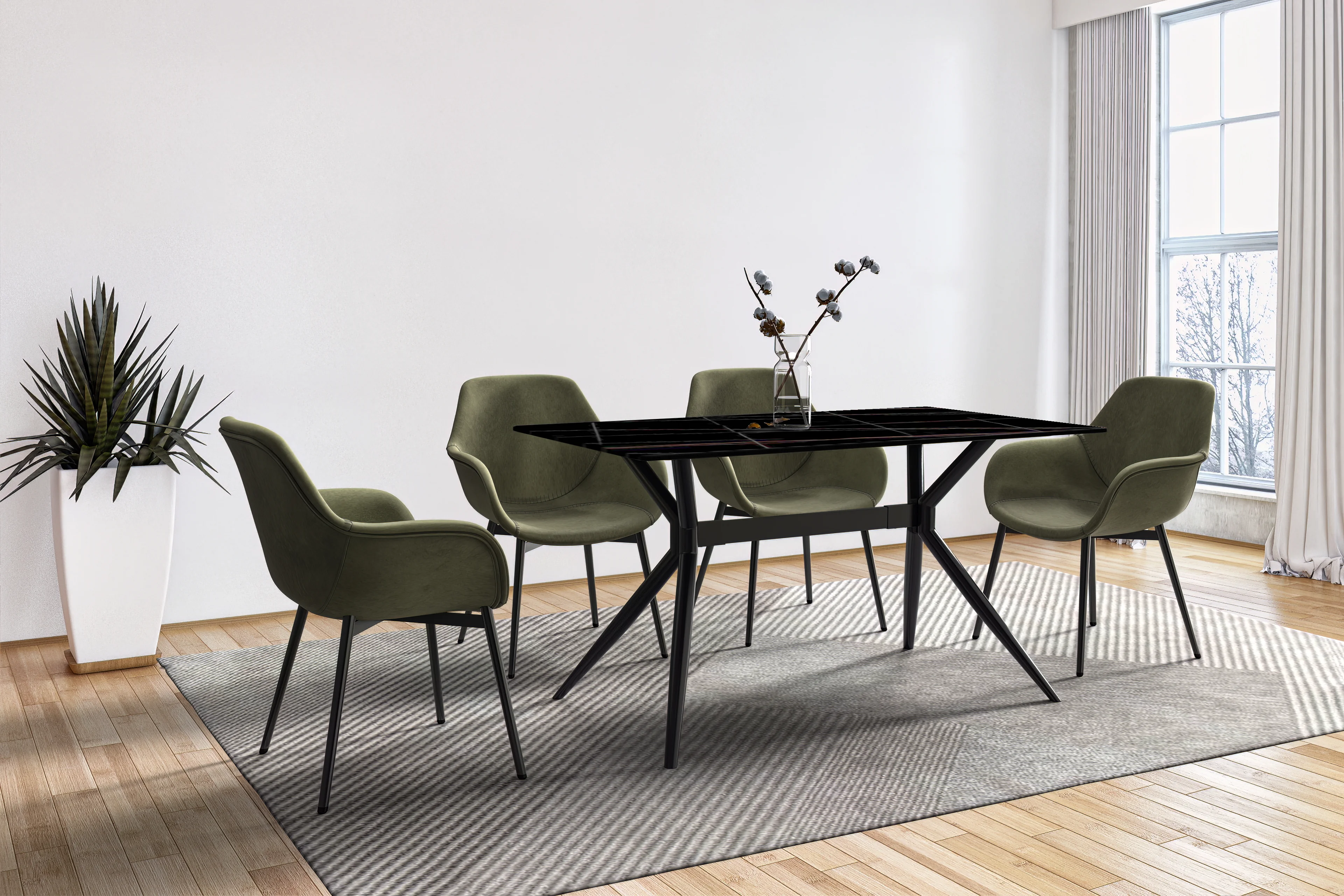 Elega Series Black Carbon Steel Dining Table 62 With Black/Gold Sintered Stone Top