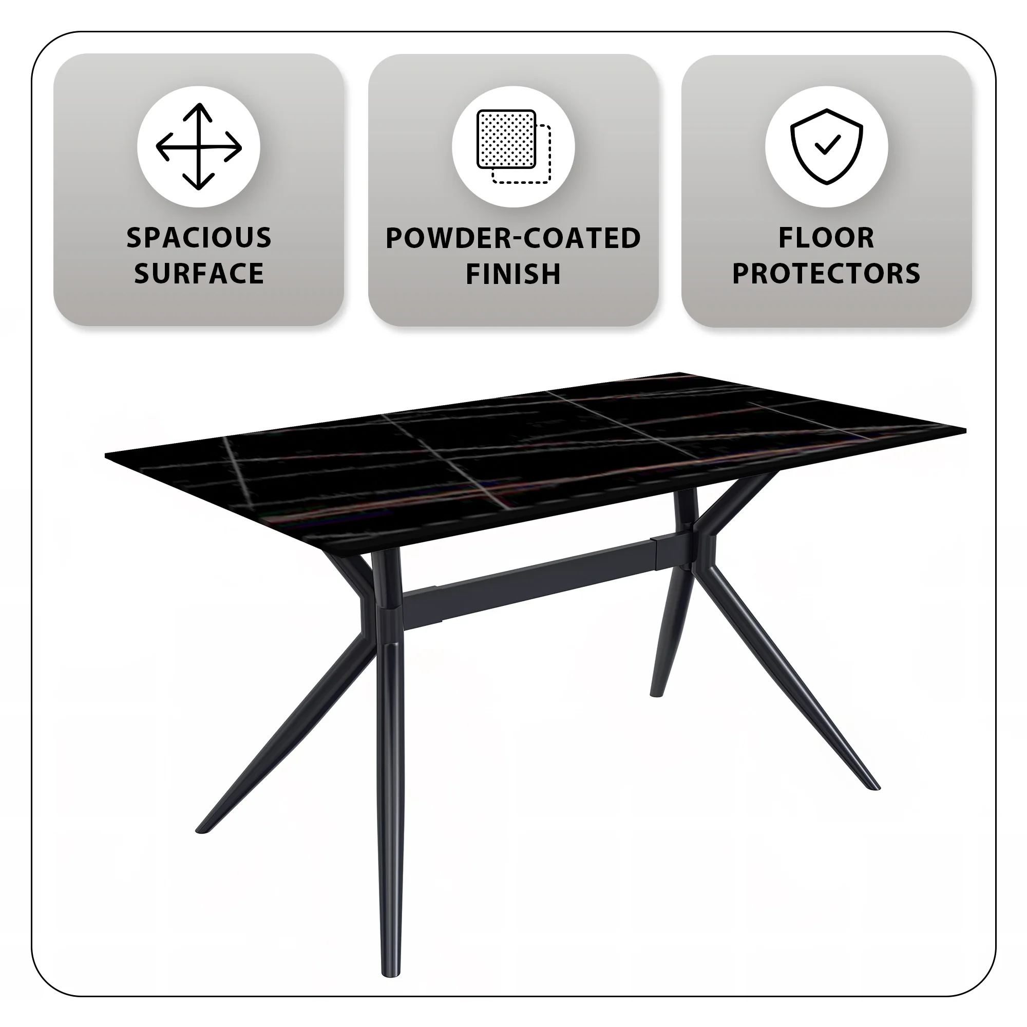 Elega Series Black Carbon Steel Dining Table 62 With Black/Gold Sintered Stone Top