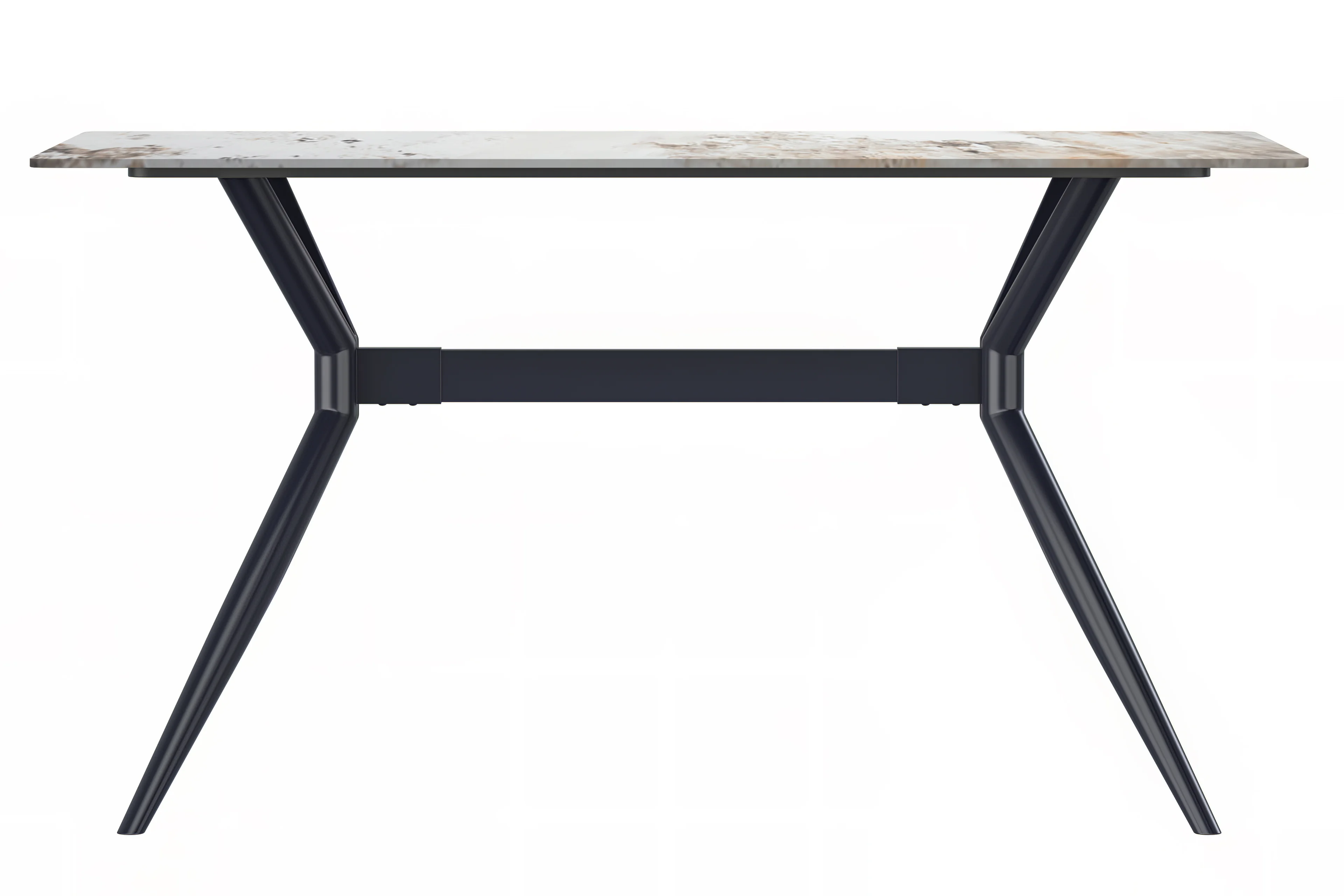 Elega Series Black Carbon Steel Dining Table 62 With White Grey Sintered Stone Top