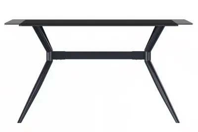 Elega Series Black Carbon Steel Dining Table 62 With Clear Glass Top