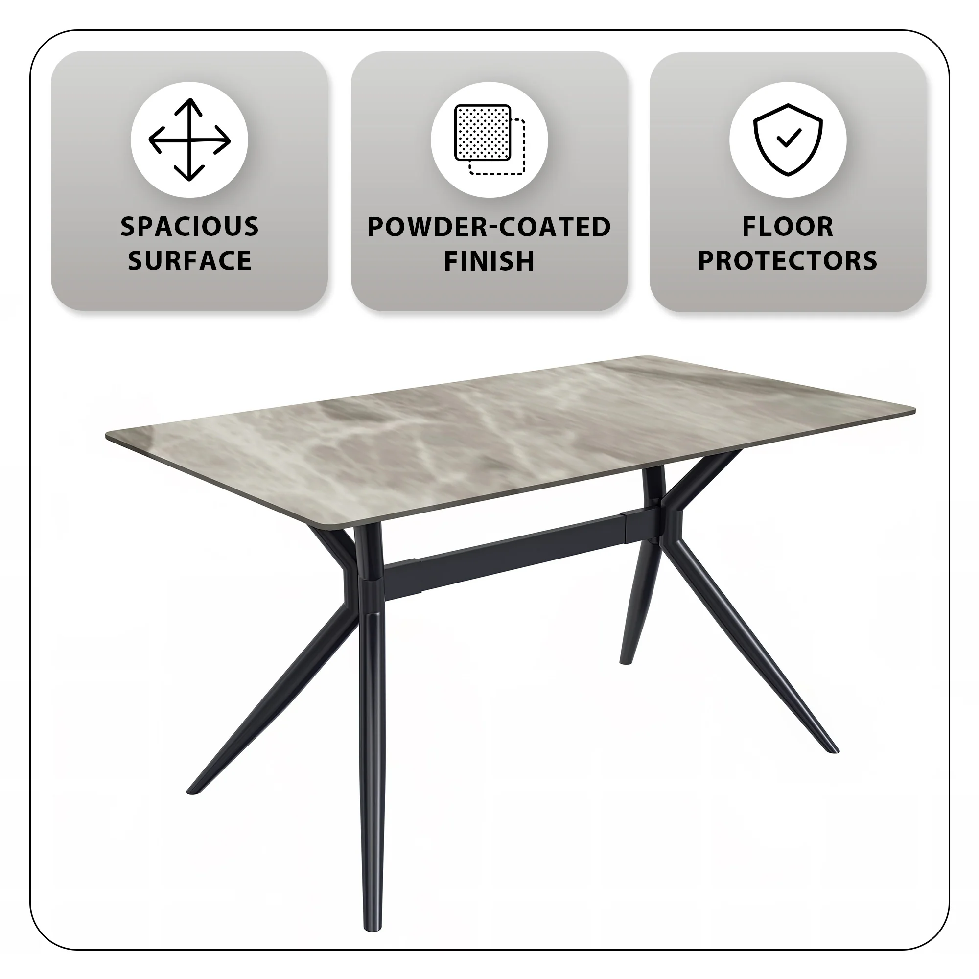 Elega Series Black Carbon Steel Dining Table 62 With Deep Grey Sintered Stone Top