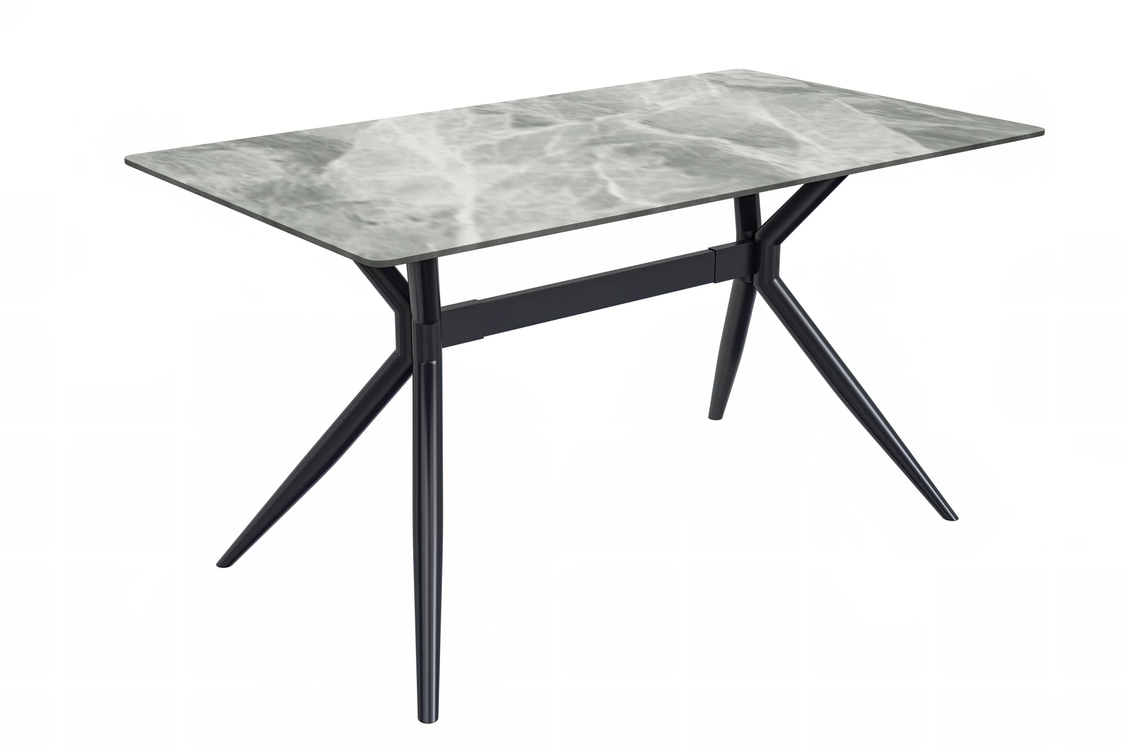 Elega Series Black Carbon Steel Dining Table 62 With Light Grey Sintered Stone Top