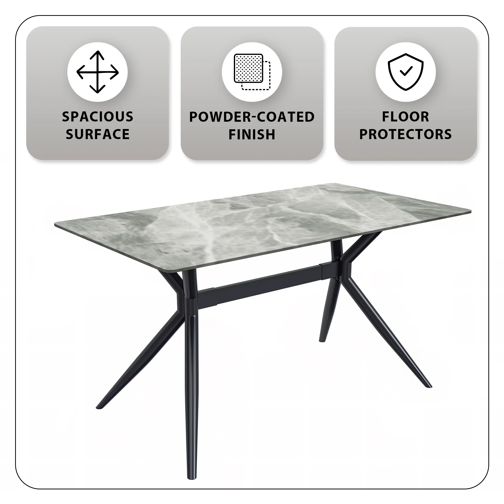 Elega Series Black Carbon Steel Dining Table 62 With Light Grey Sintered Stone Top