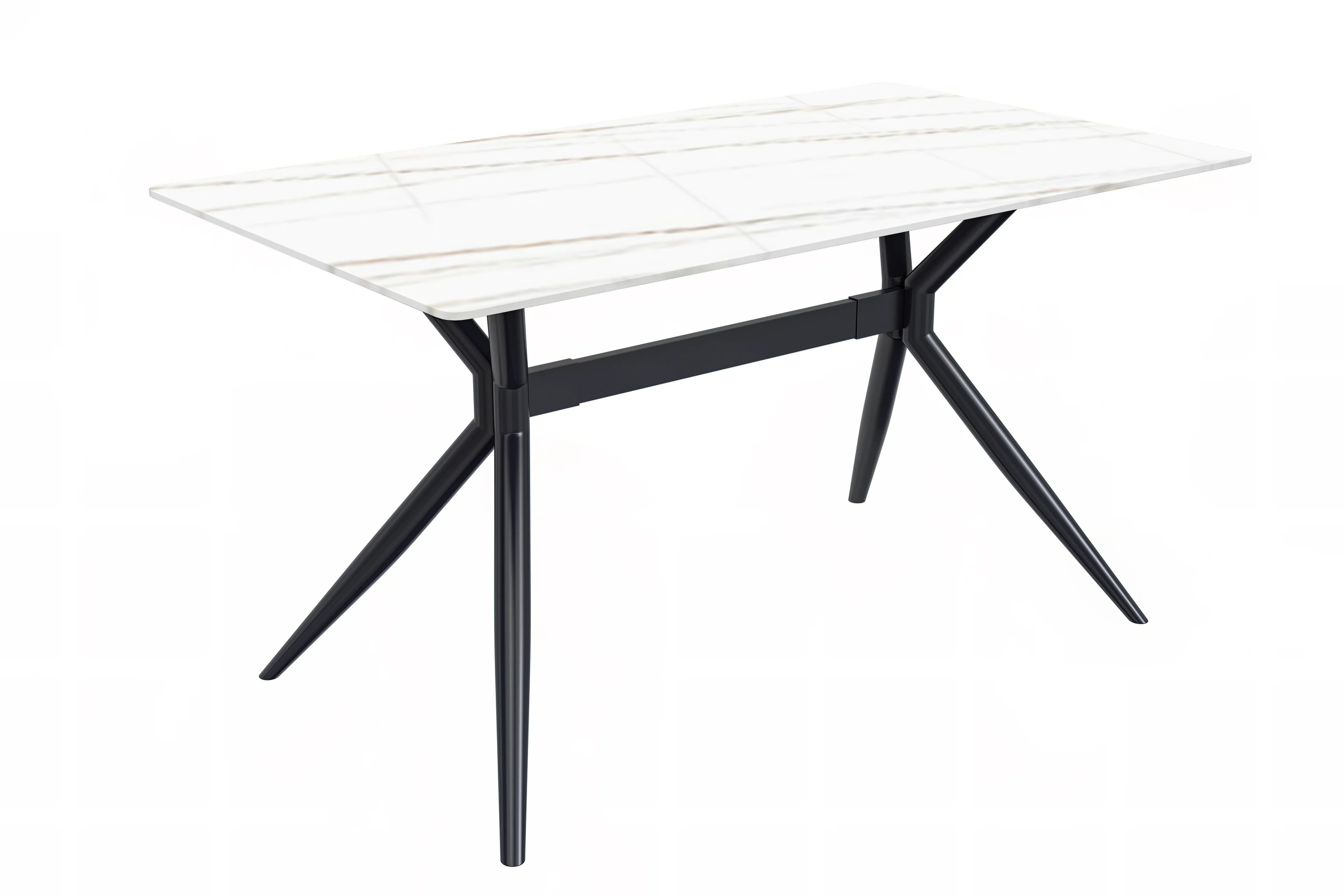 Elega Series Black Carbon Steel Dining Table 62 With White/Gold Sintered Stone Top