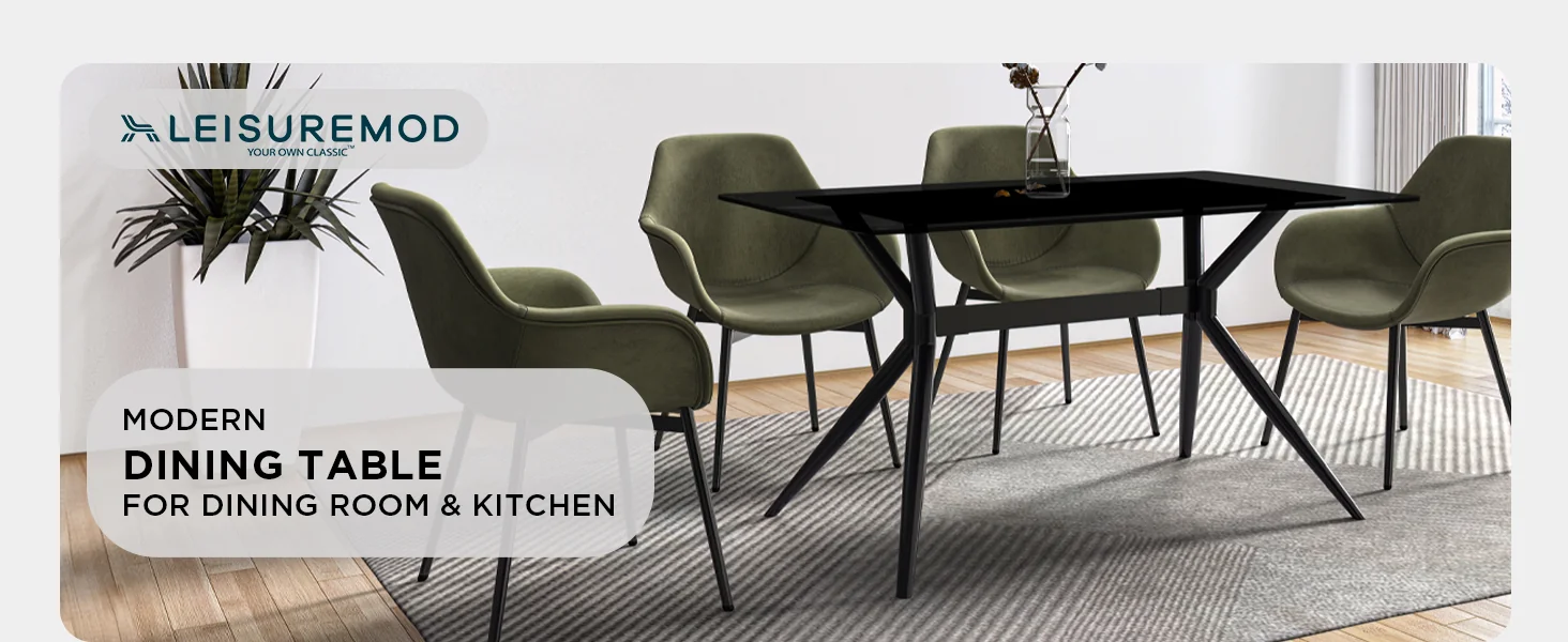 Elega Series Black Carbon Steel Dining Table 71 With Black Glass Top