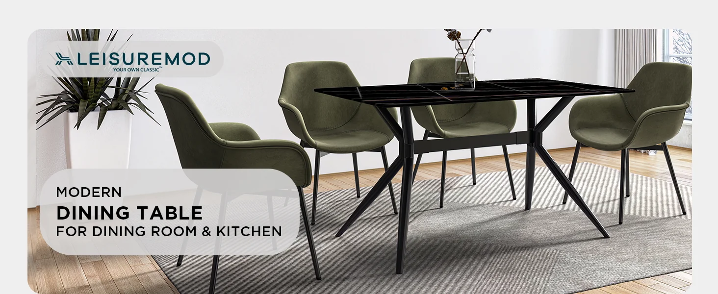 Elega Series Black Carbon Steel Dining Table 71 With Black/Gold Sintered Stone Top