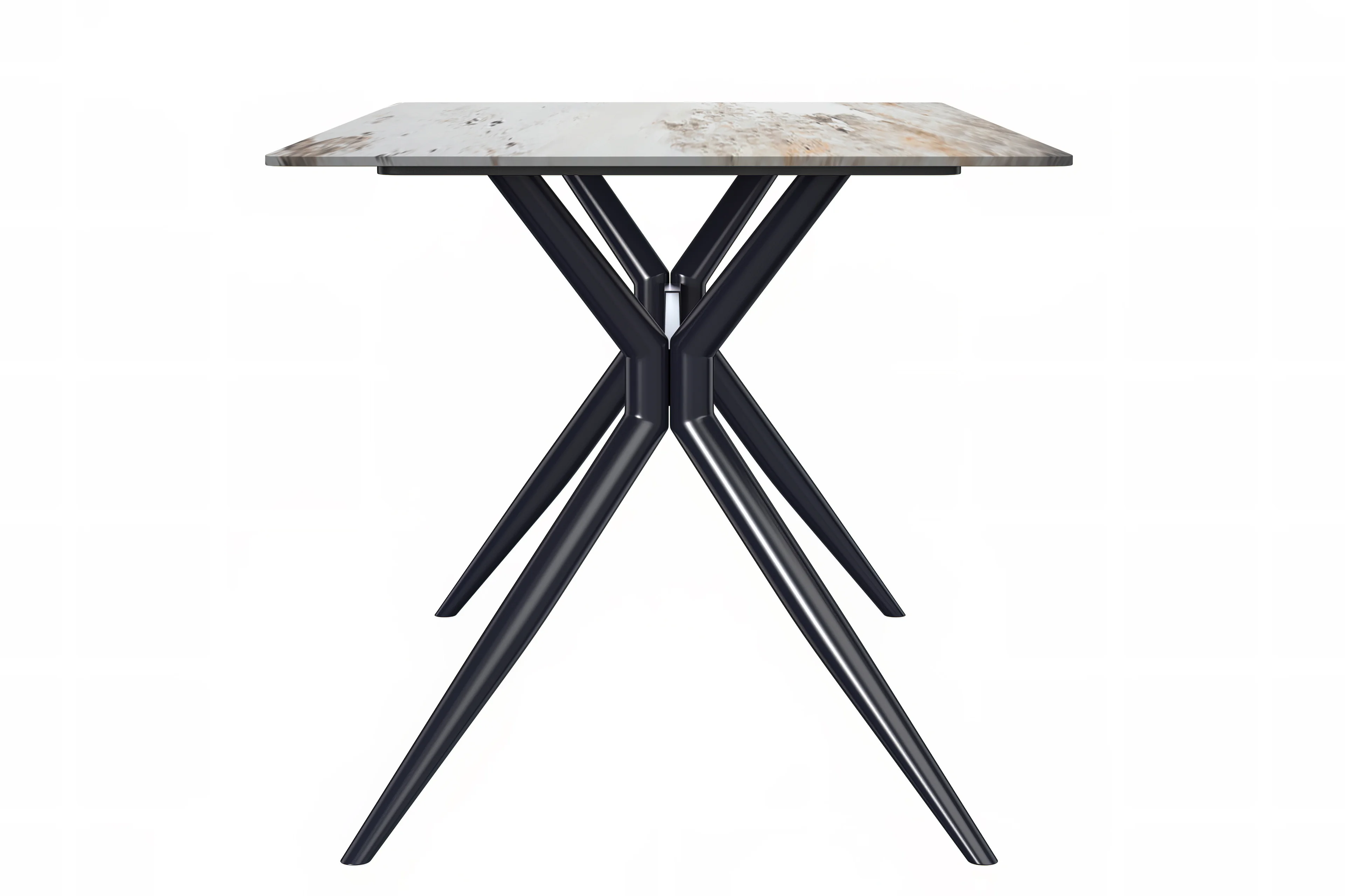 Elega Series Black Carbon Steel Dining Table 71 With White Grey Sintered Stone Top