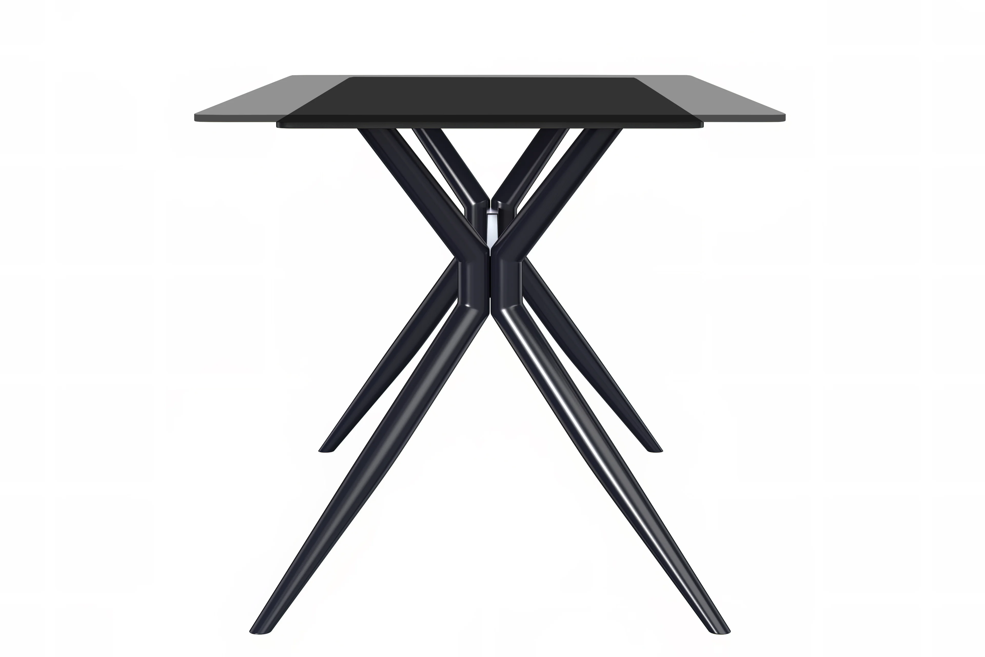 Elega Series Black Carbon Steel Dining Table 71 With Clear Glass Top
