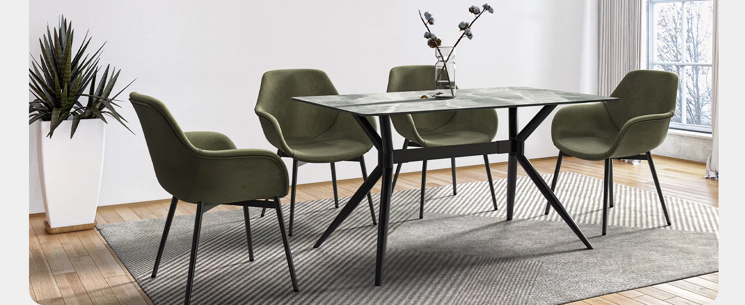 Elega Series Black Carbon Steel Dining Table 71 With Light Grey Sintered Stone Top