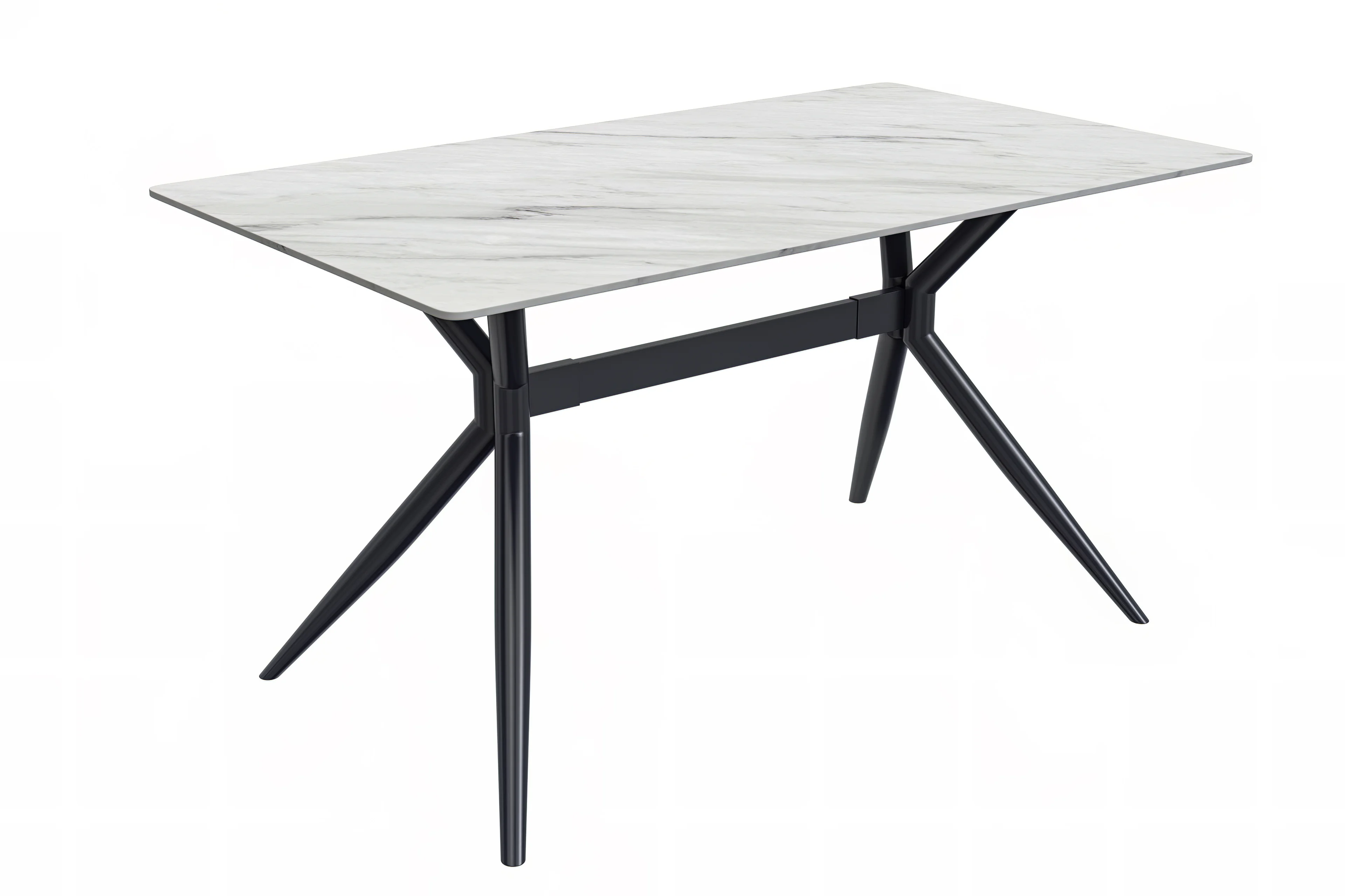 Elega Series Black Carbon Steel Dining Table 71 With White Sintered Stone Top