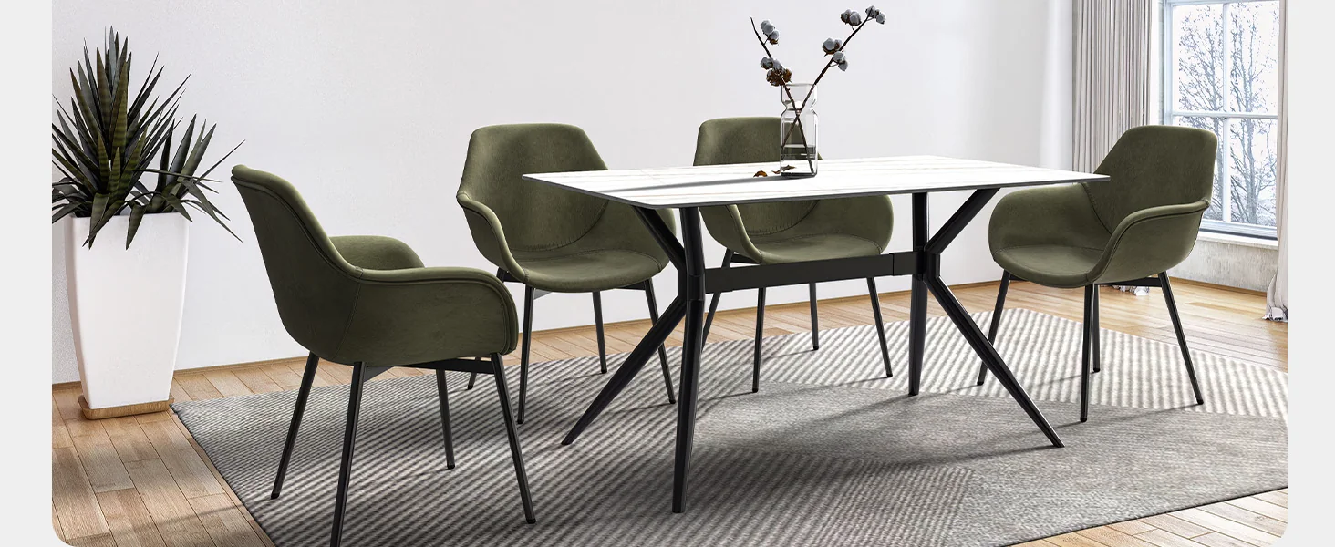 Elega Series Black Carbon Steel Dining Table 71 With White/Gold Sintered Stone Top