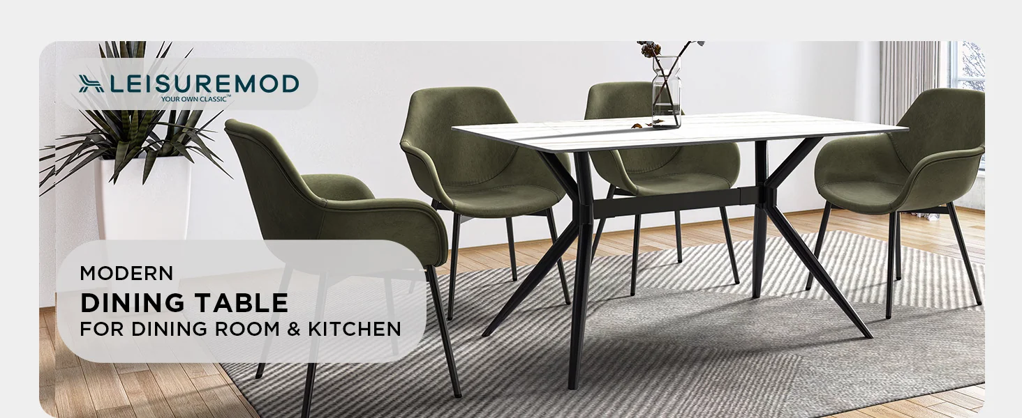 Elega Series Black Carbon Steel Dining Table 71 With White/Gold Sintered Stone Top