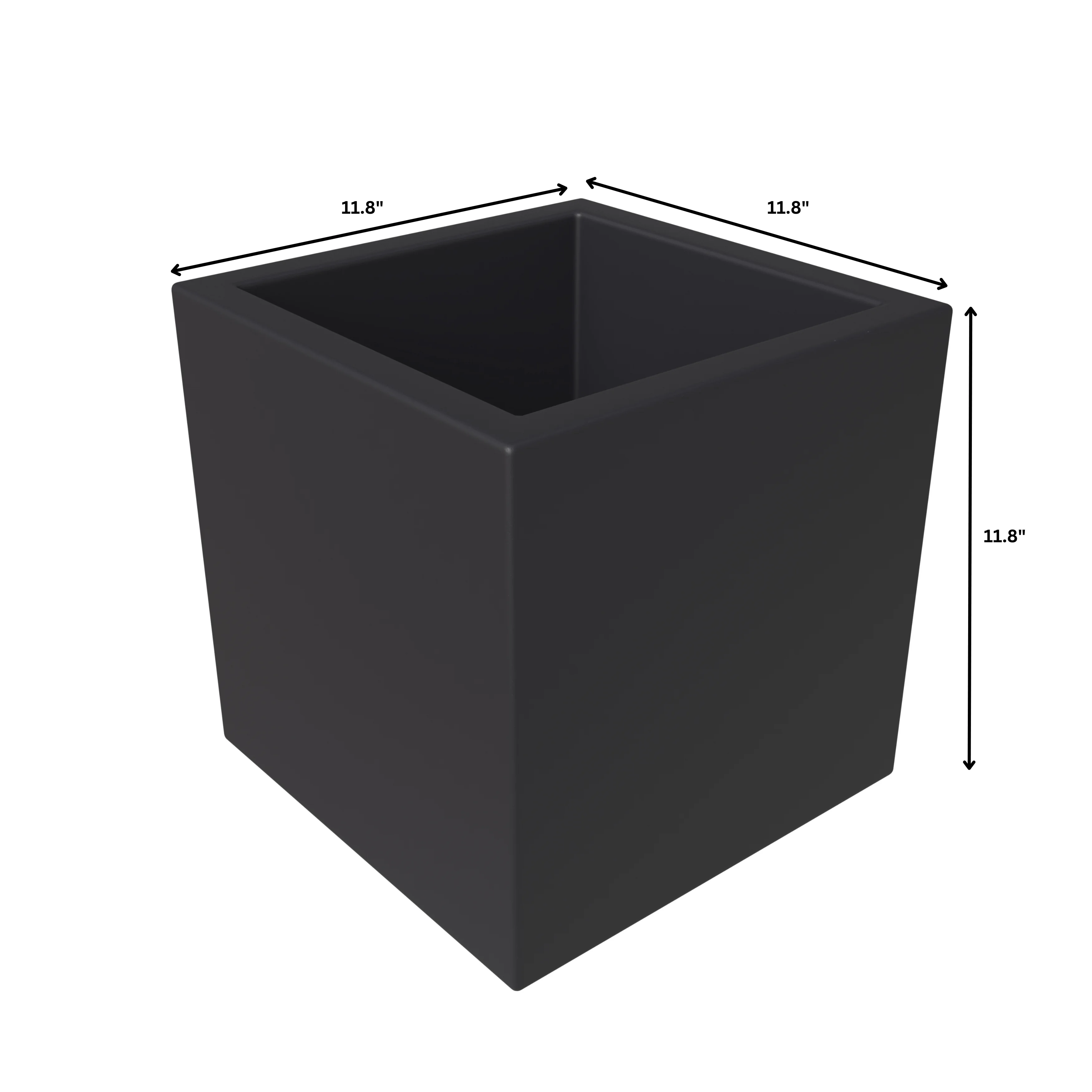 Fern Series Poly Stone Planter 12" Cube in Black