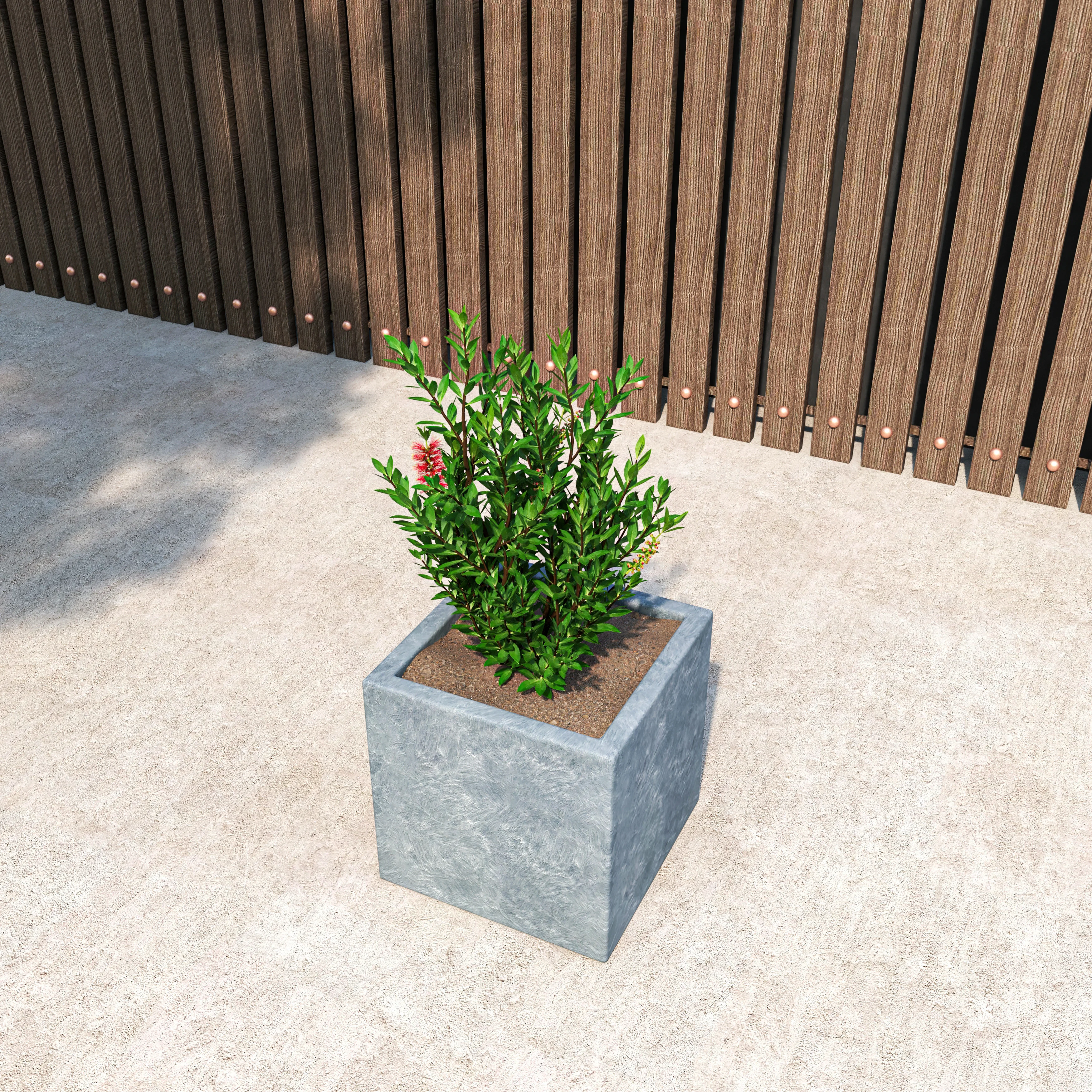 Fern Series Poly Stone Planter 12" Cube in Grey