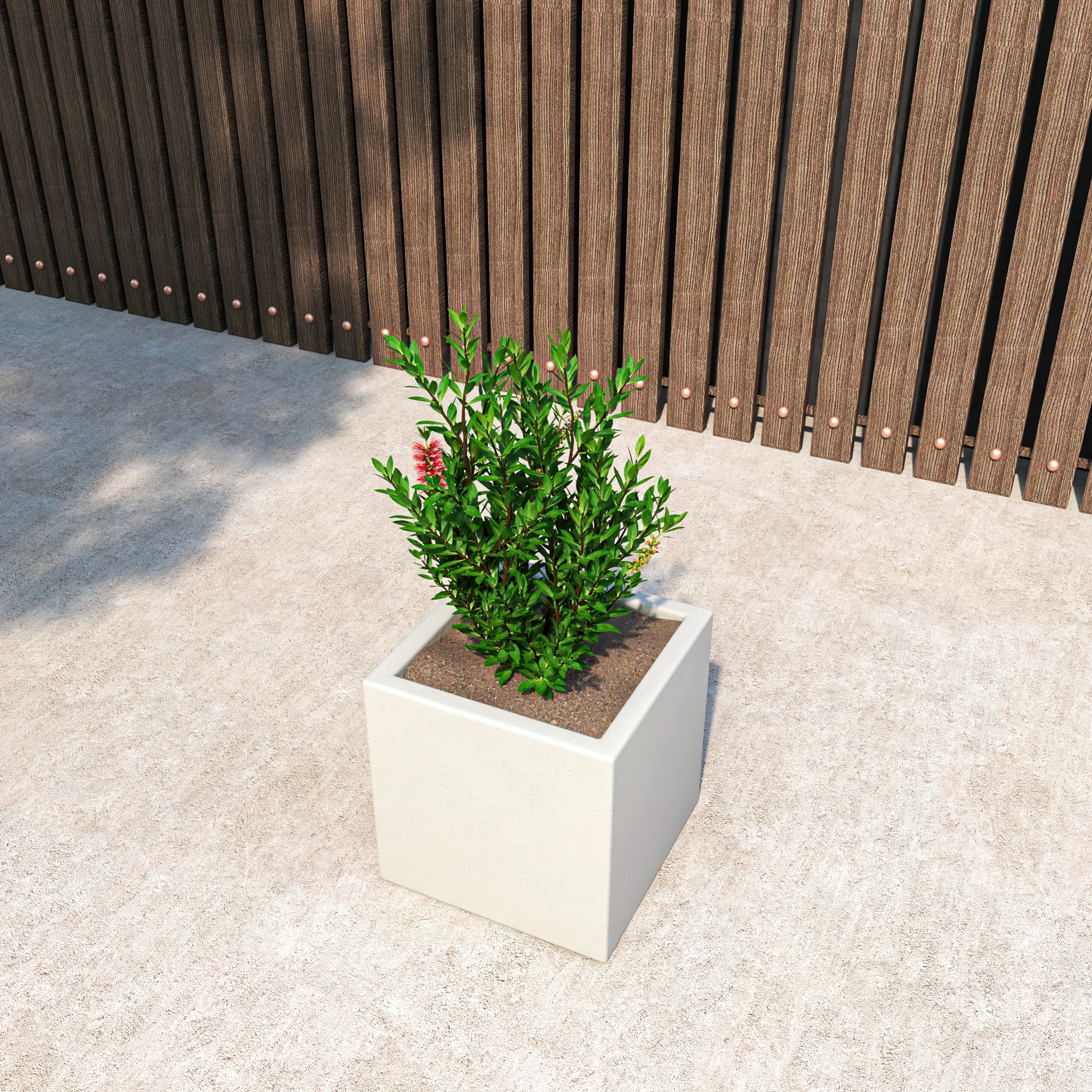 Fern Series Poly Stone Planter 12" Cube in White
