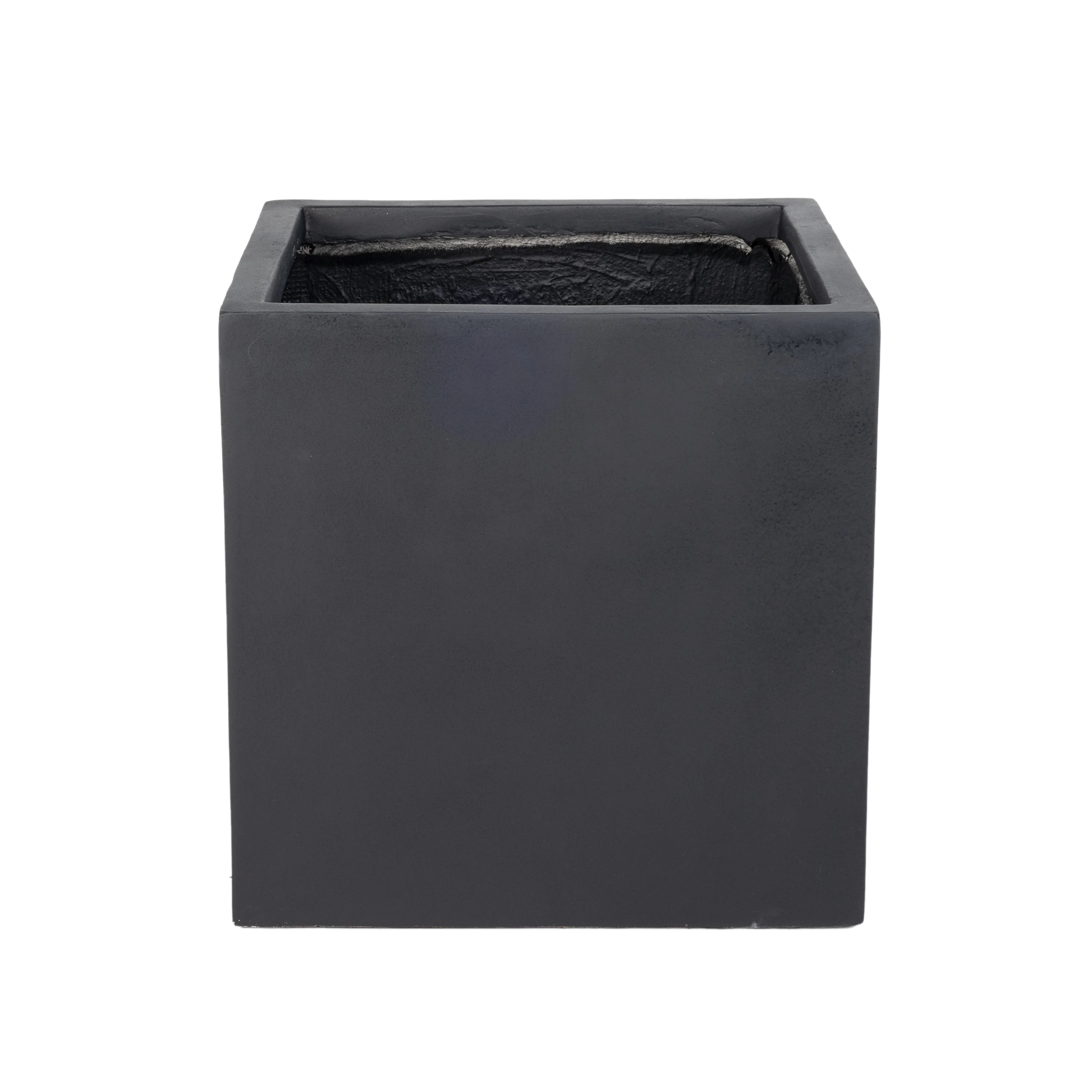 Fern Series Poly Stone Planter 15" Cube in Black